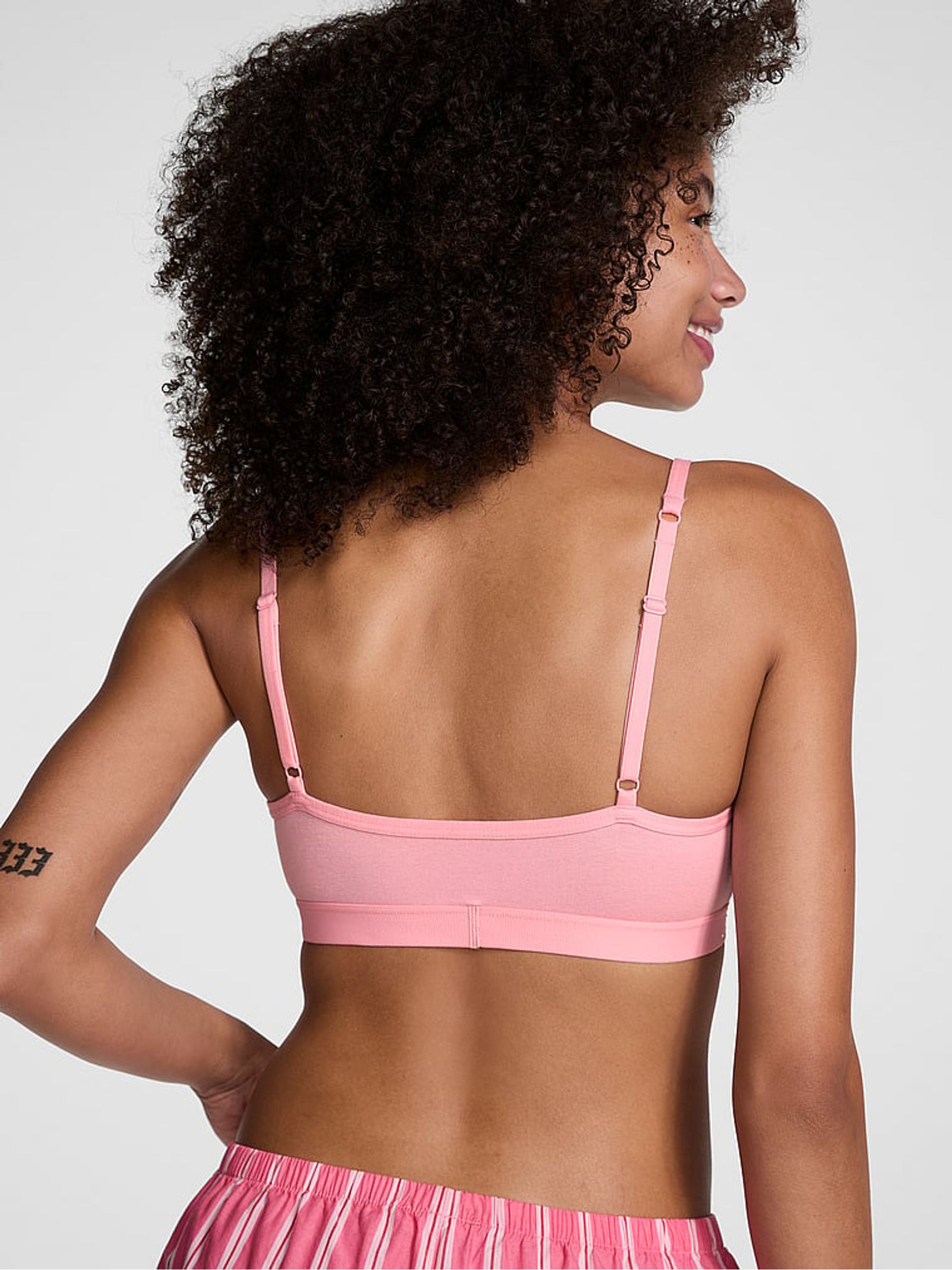 Petal Pink Diamante Cotton Logo Skinny Scoop Bralette - Image 2 of 3