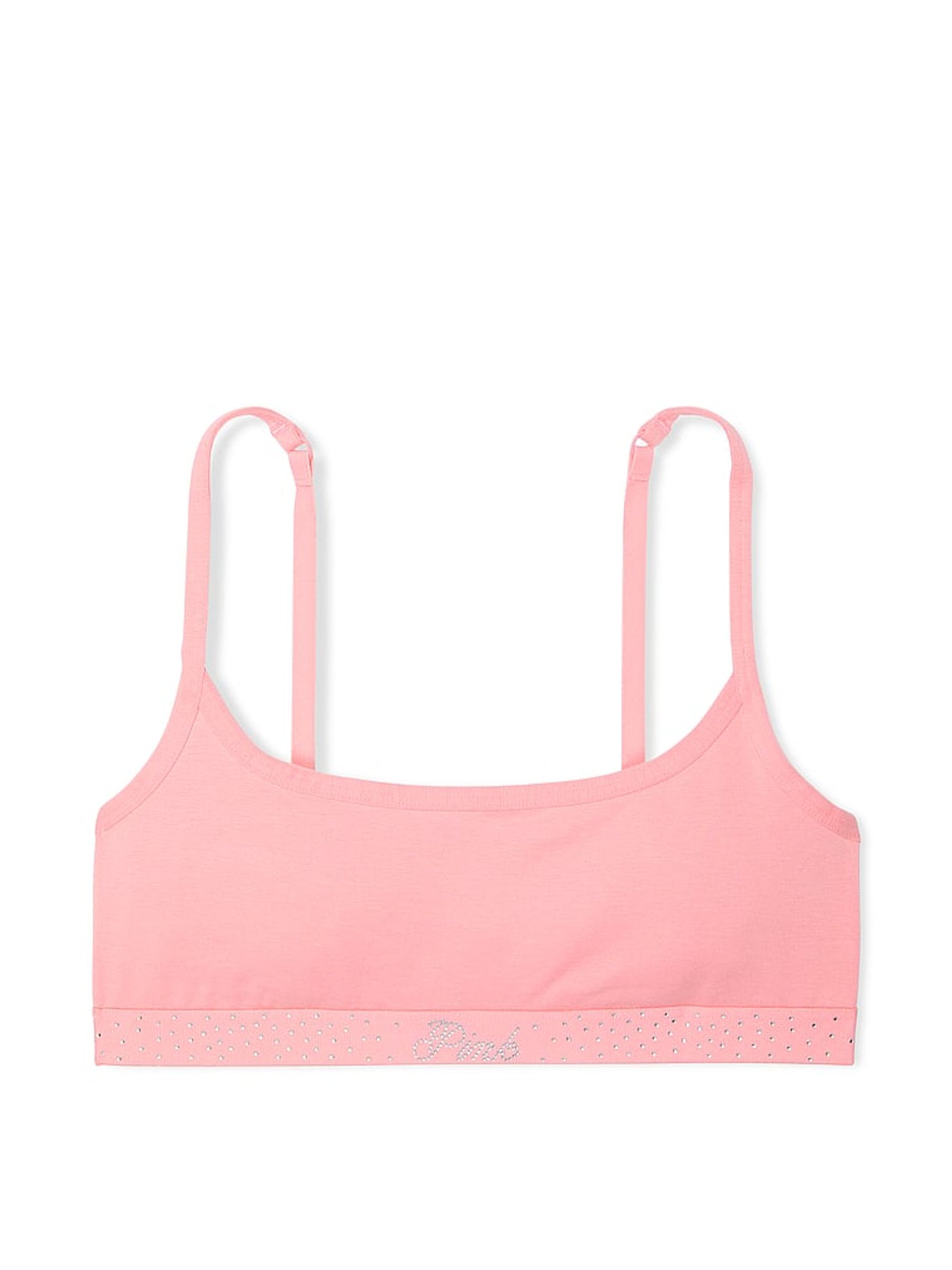 Petal Pink Diamante Cotton Logo Skinny Scoop Bralette - Image 3 of 3
