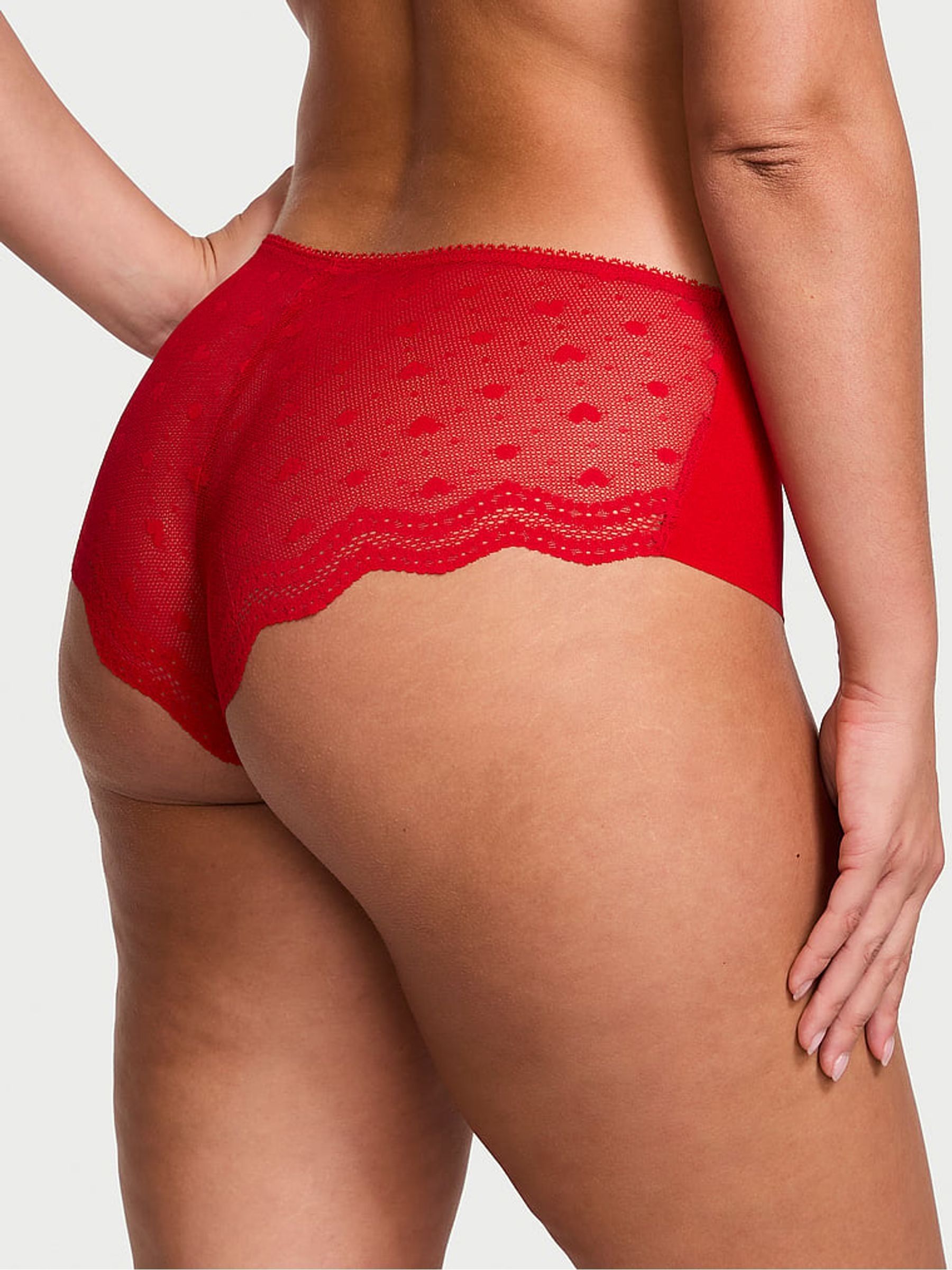 Lipstick Red Cheeky Heart Mesh Back Knickers - Image 2 of 3