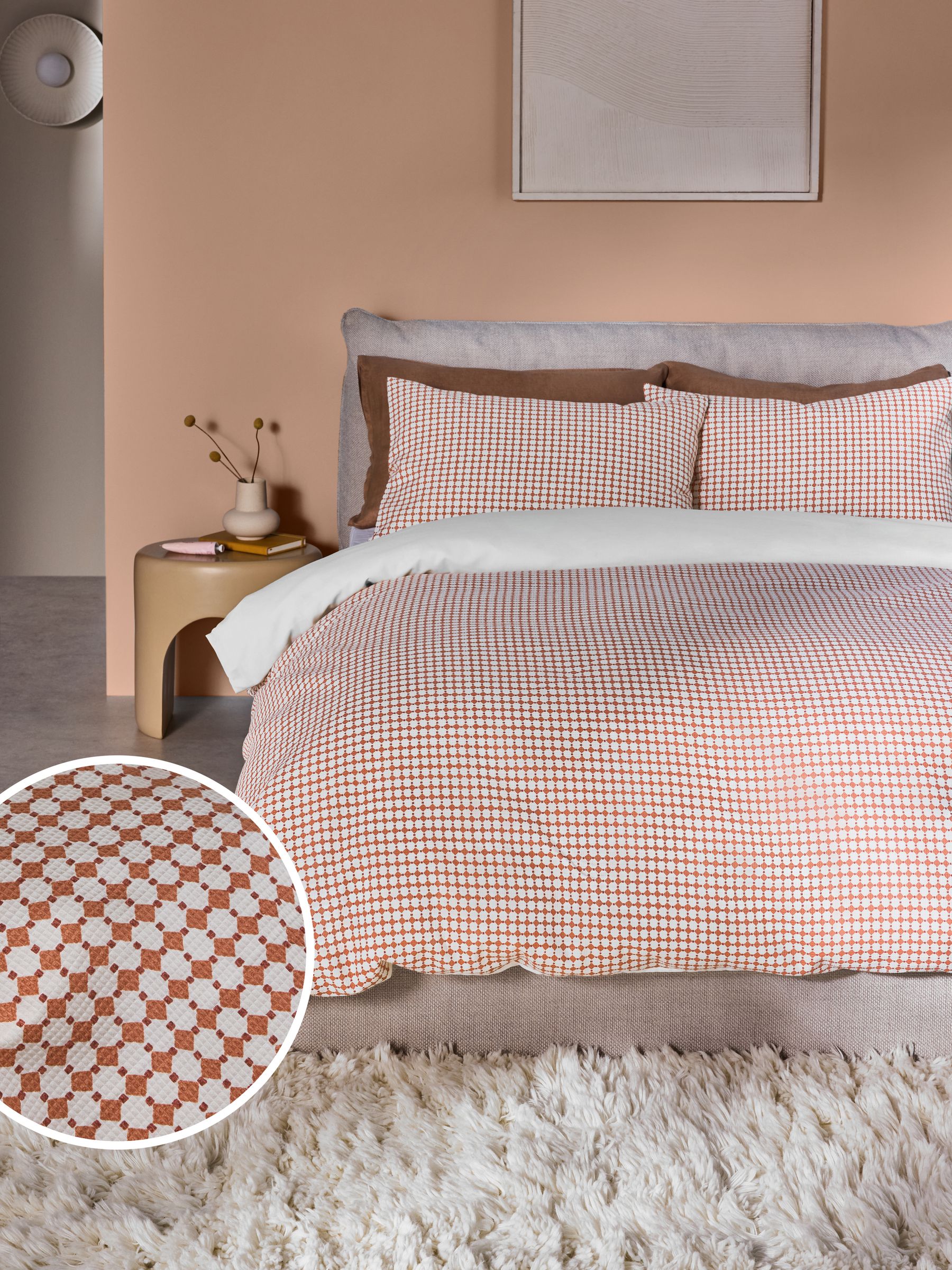 Gabin Waffle 100% Cotton Duvet Cover and Pillowcase Set in Clay - Image 1 of 3