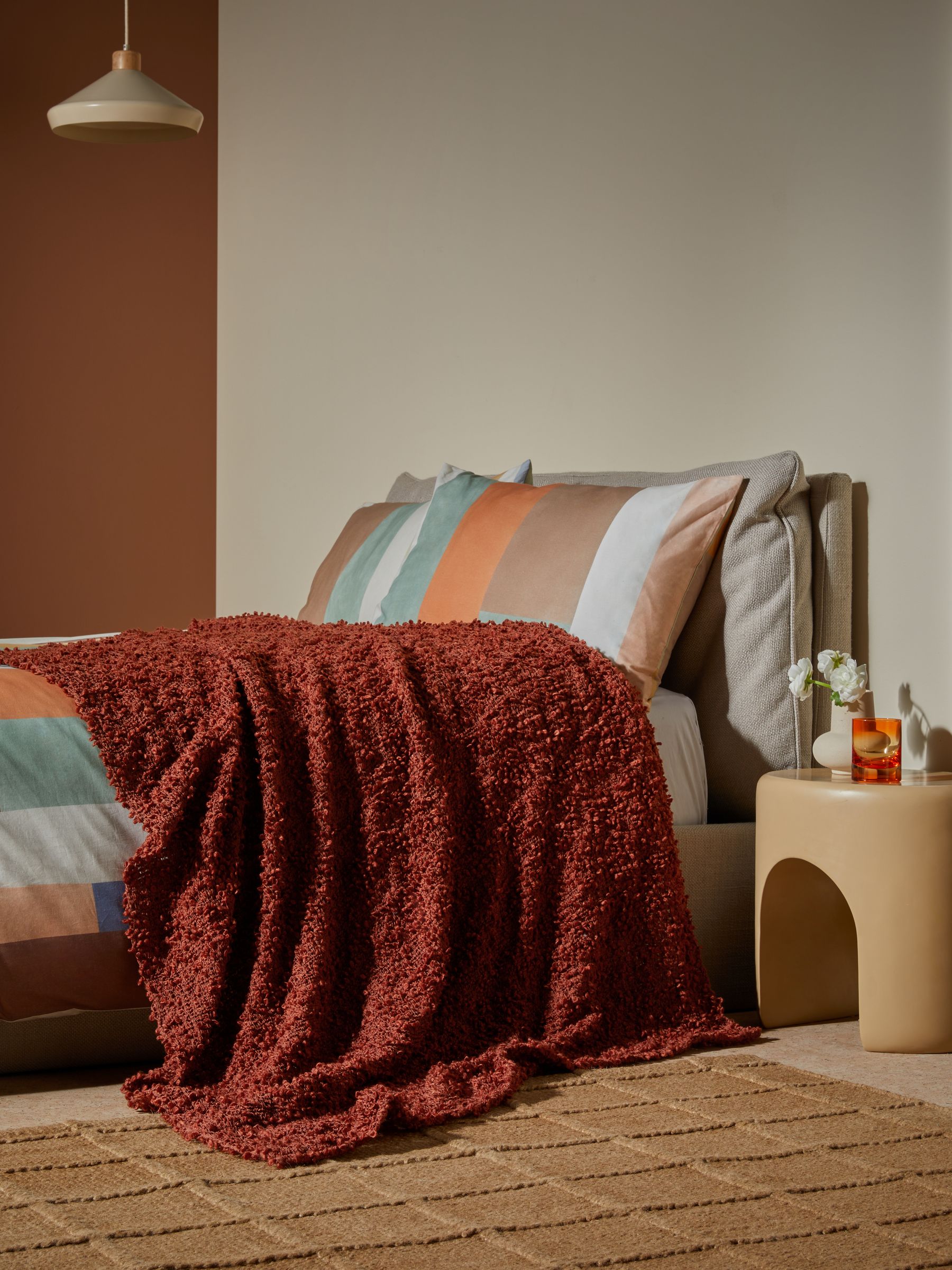 Boucle Textured Throw in Rust Red Made