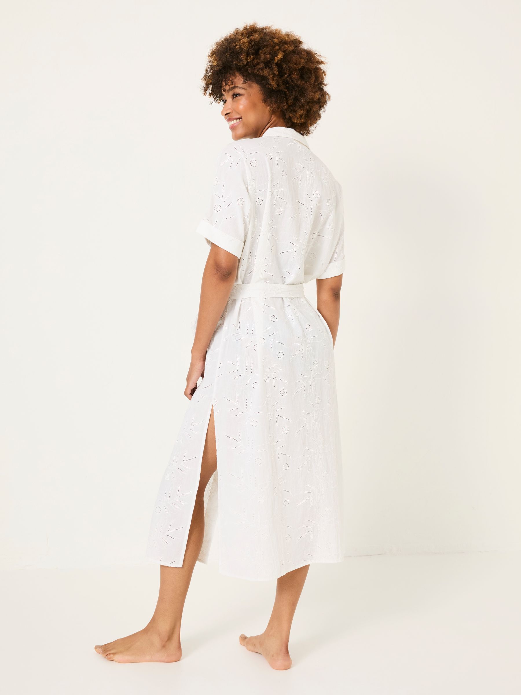 Ivory 100% Cotton Beachwear Broderie Shirt Dress - Image 2 of 11