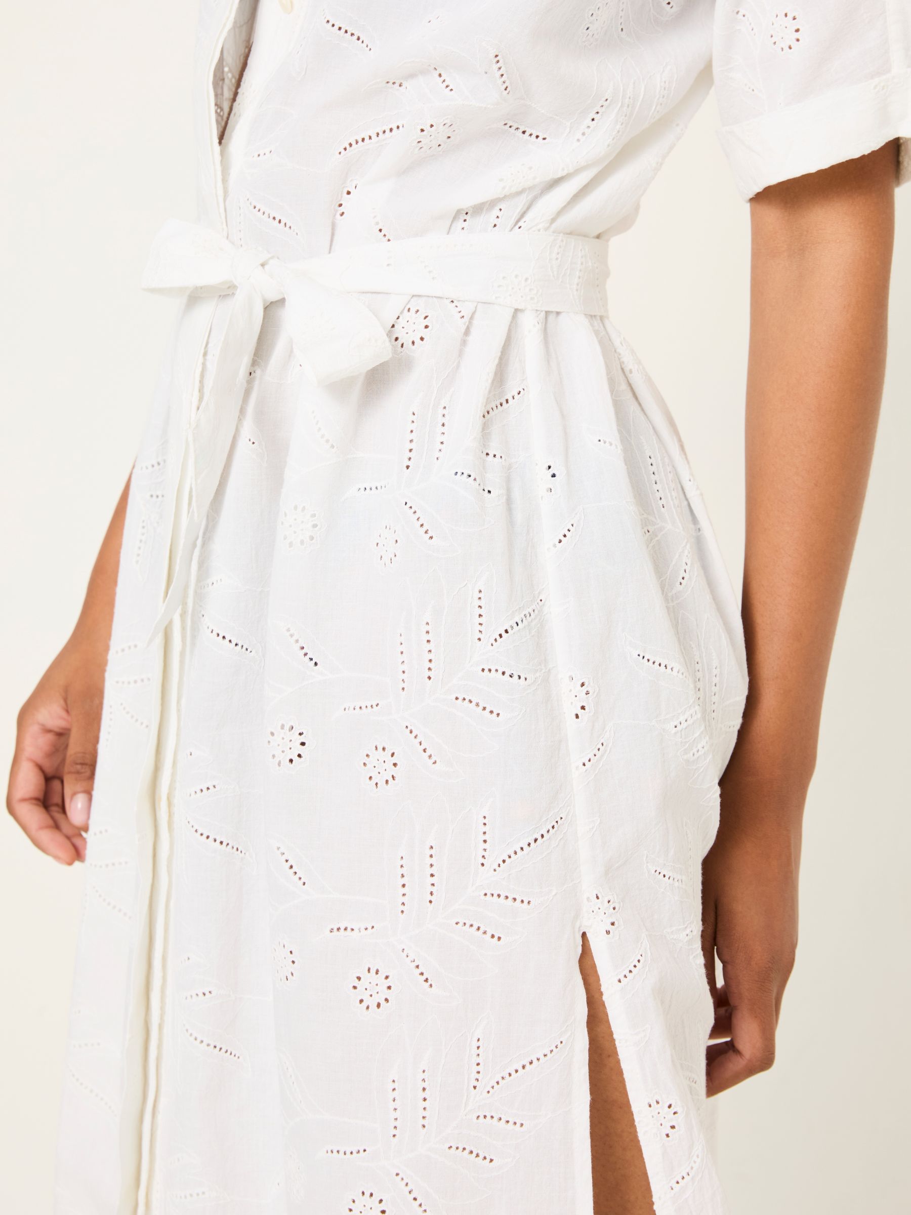 Ivory 100% Cotton Beachwear Broderie Shirt Dress - Image 6 of 11