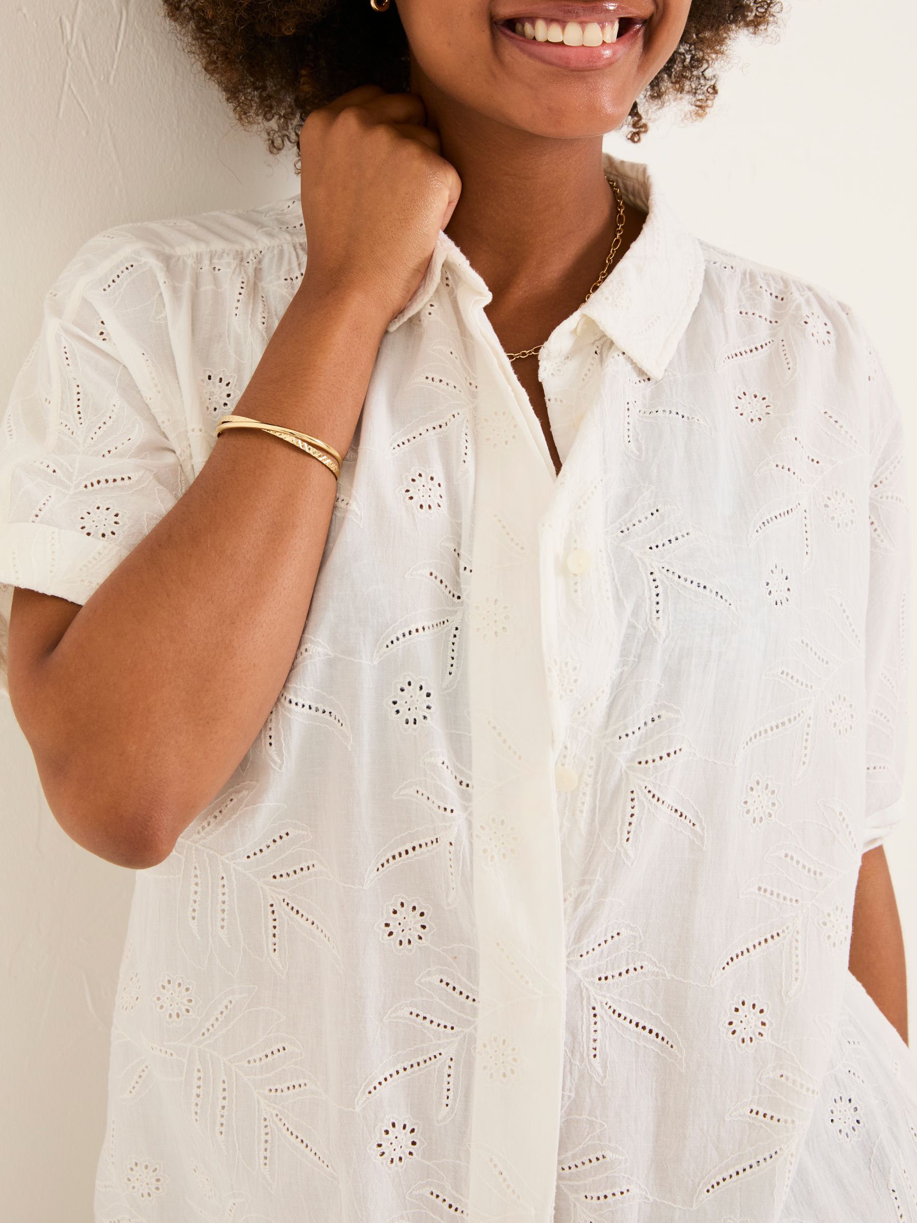 Ivory 100% Cotton Beachwear Broderie Shirt Dress - Image 7 of 11