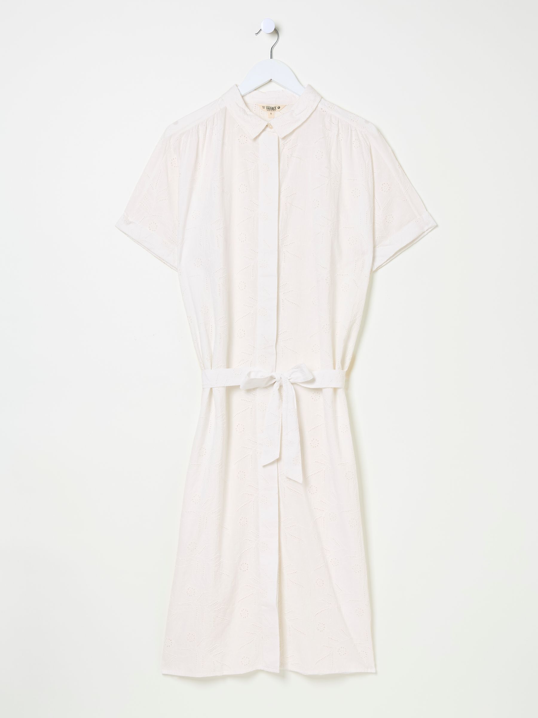 Ivory 100% Cotton Beachwear Broderie Shirt Dress - Image 8 of 11