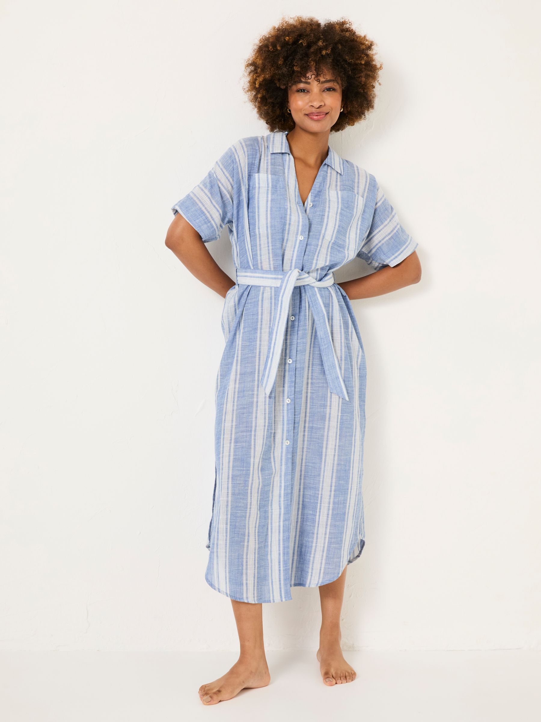 Blue Beachwear 100% Cotton Stripe Maxi Shirt Dress - Image 1 of 5