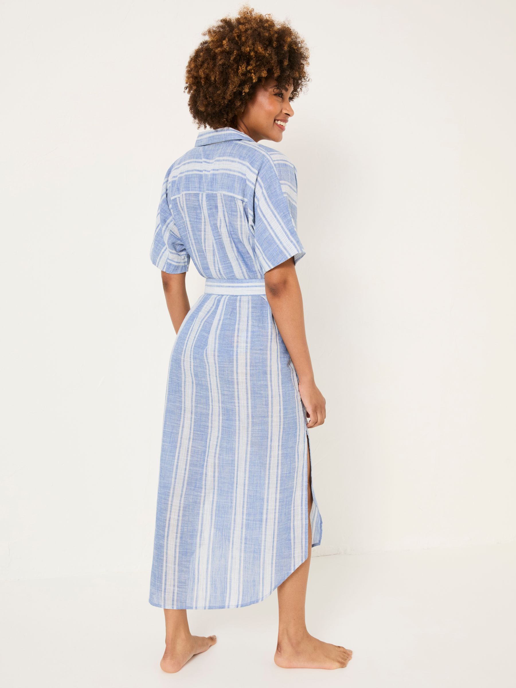 Blue Beachwear 100% Cotton Stripe Maxi Shirt Dress - Image 2 of 5