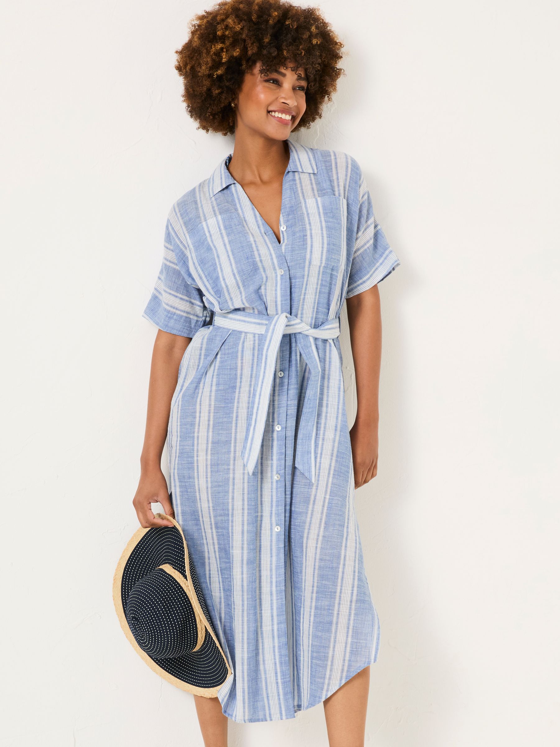 Blue Beachwear 100% Cotton Stripe Maxi Shirt Dress - Image 4 of 5