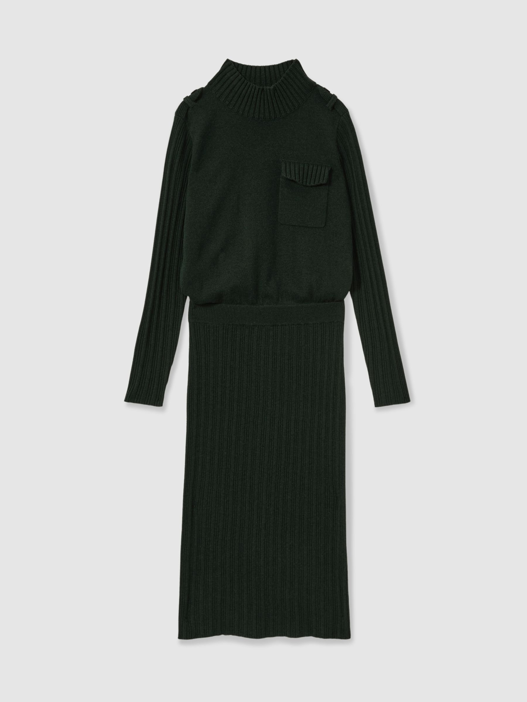 Wool-Blend Knitted Utility Midi Dress With Cashmere in Khaki - Image 2 of 5