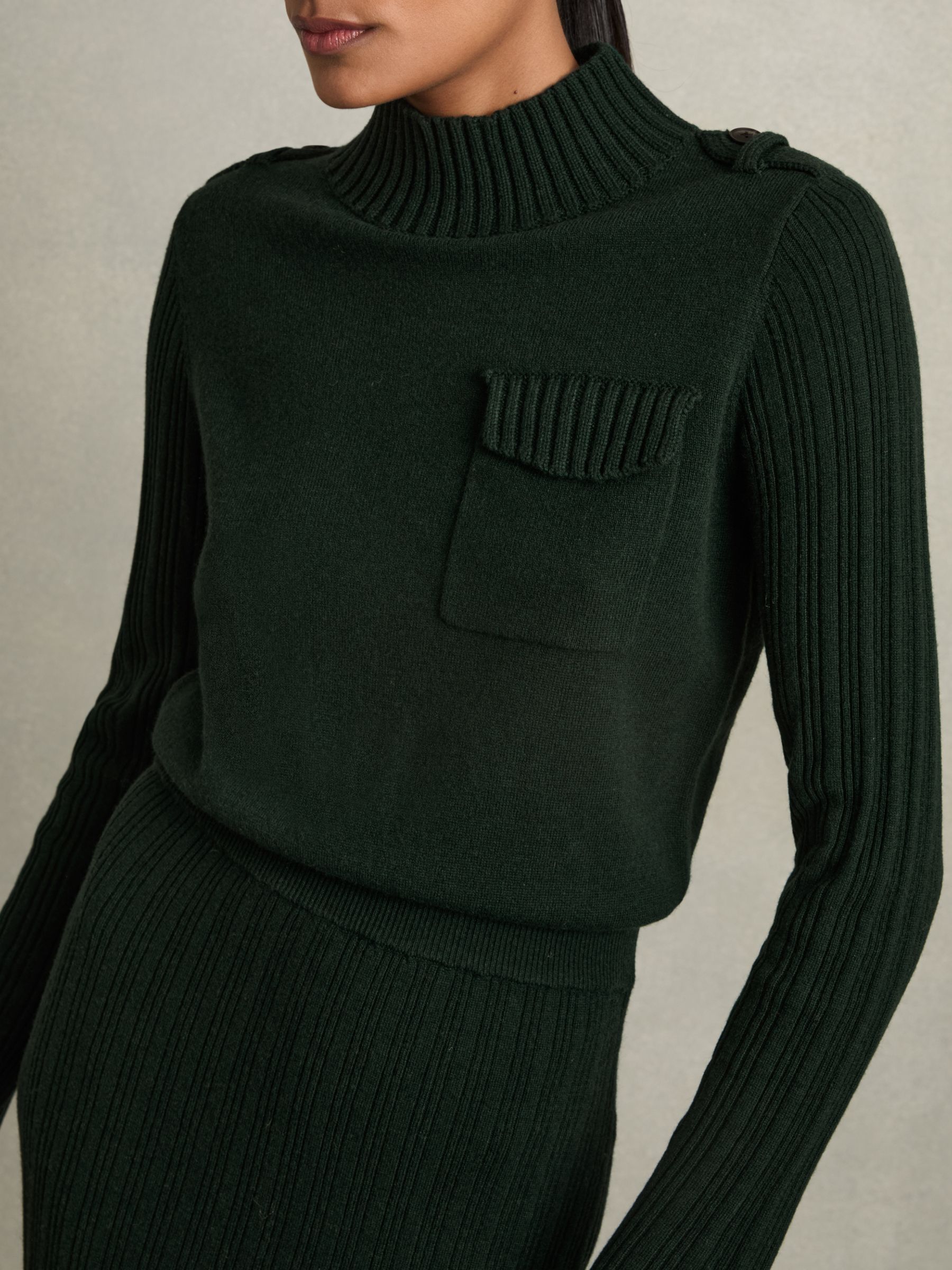 Wool-Blend Knitted Utility Midi Dress With Cashmere in Khaki - Image 3 of 5