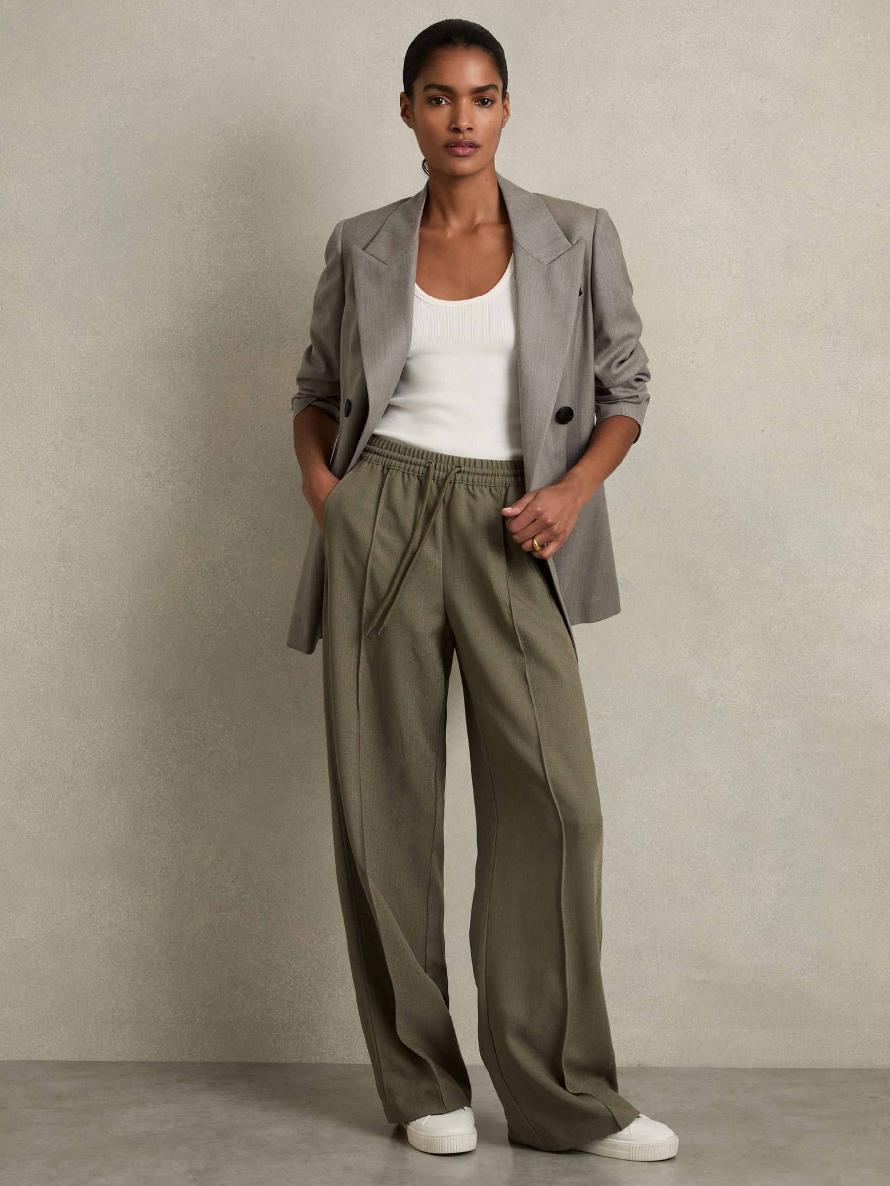 Petite Wide-Leg Drawstring Trousers in Khaki - Image 3 of 7