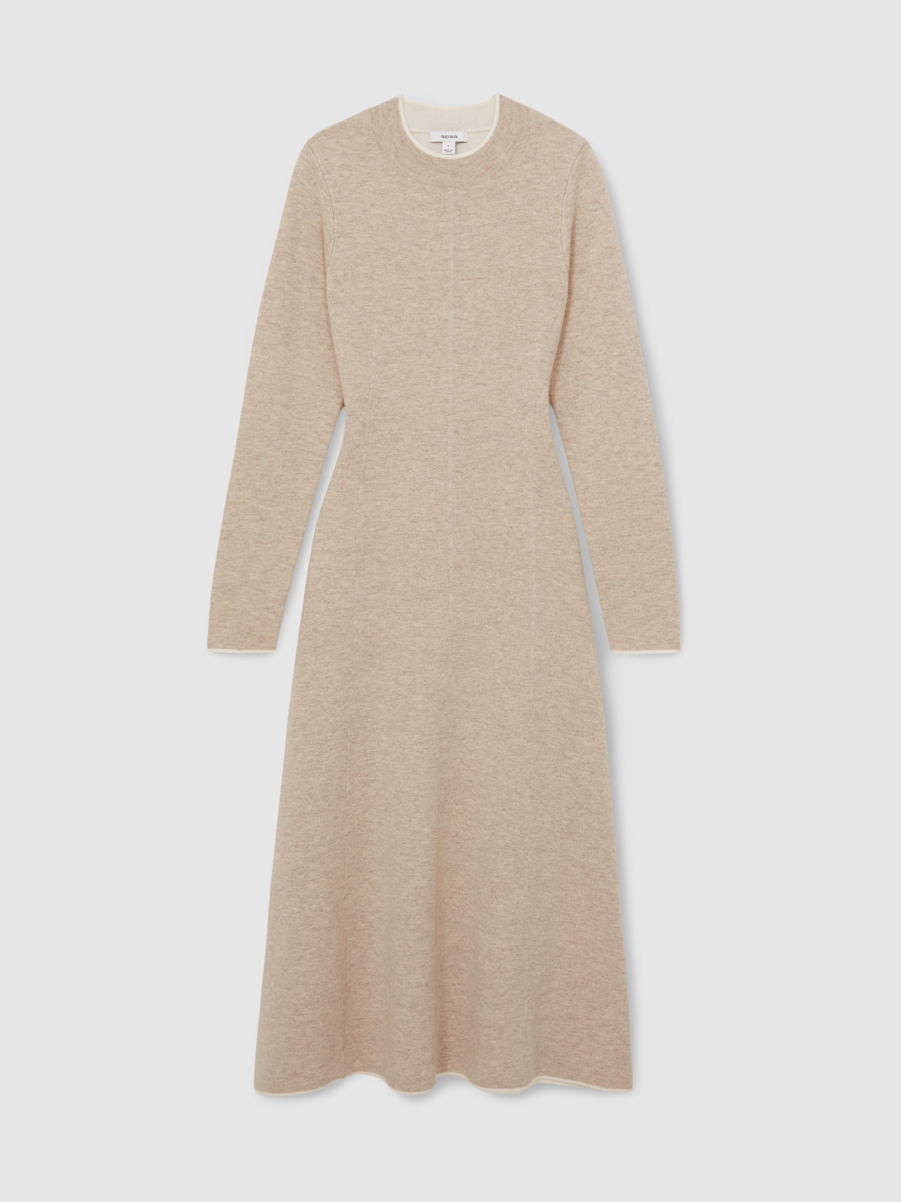 Knitted Mélange Midi Dress With Cashmere in Neutral - Image 2 of 8