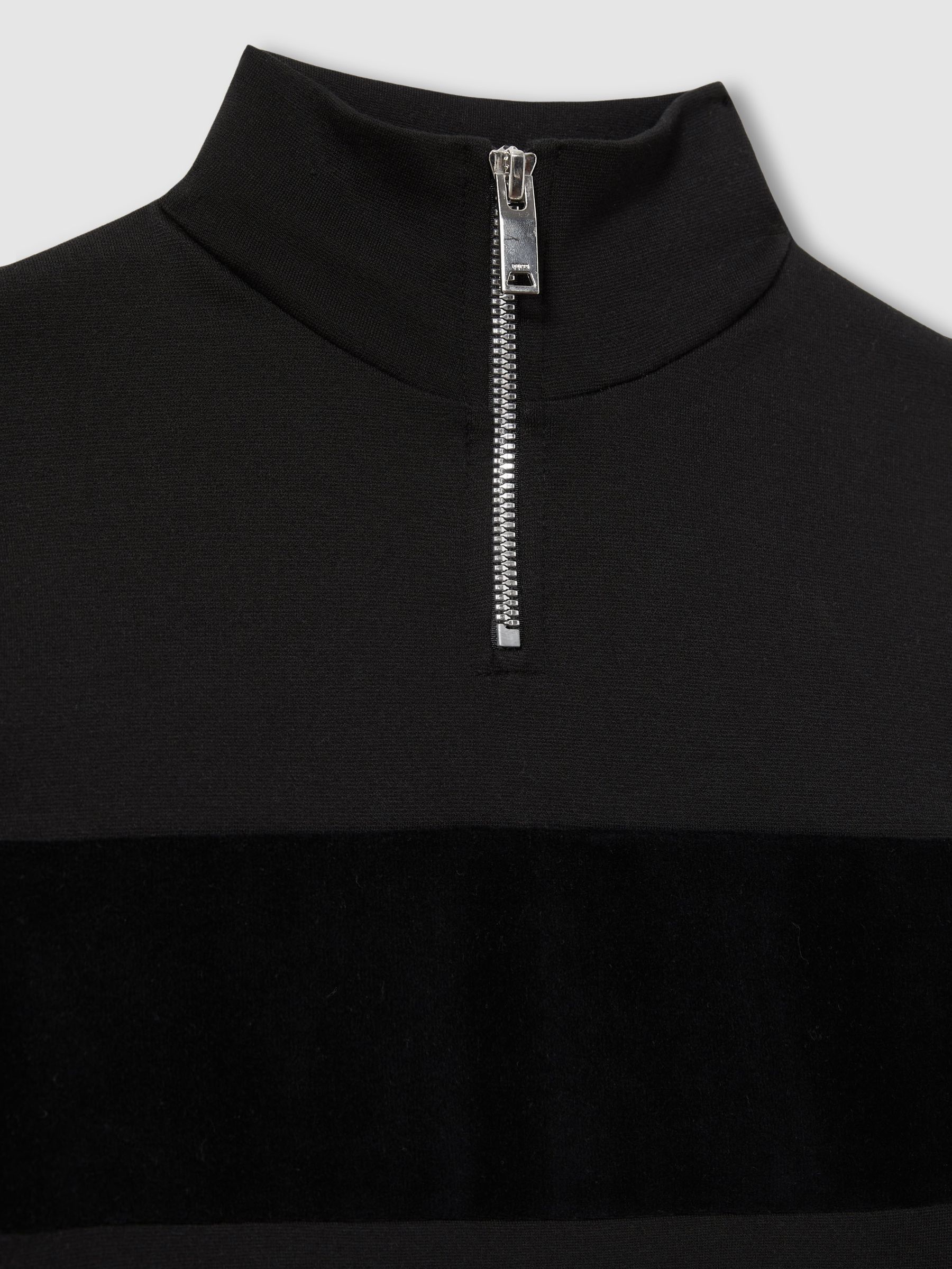 3-9 yrs Slim Fit Half-Zip Funnel Neck Velour Sweatshirt in Black - Image 4 of 4