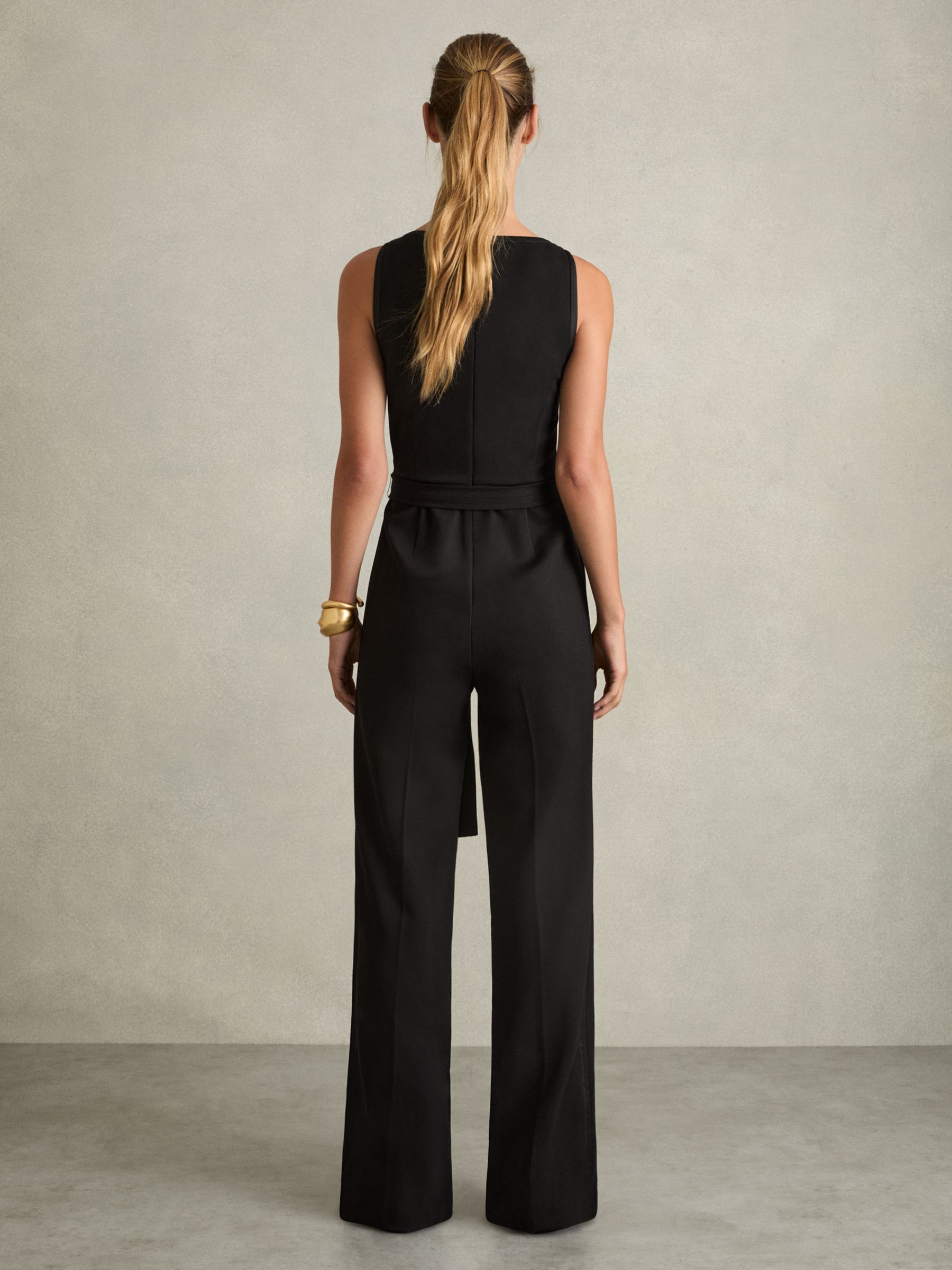 Wide-Leg Sleeveless Jumpsuit With Curved Neckline in Black - Image 5 of 6