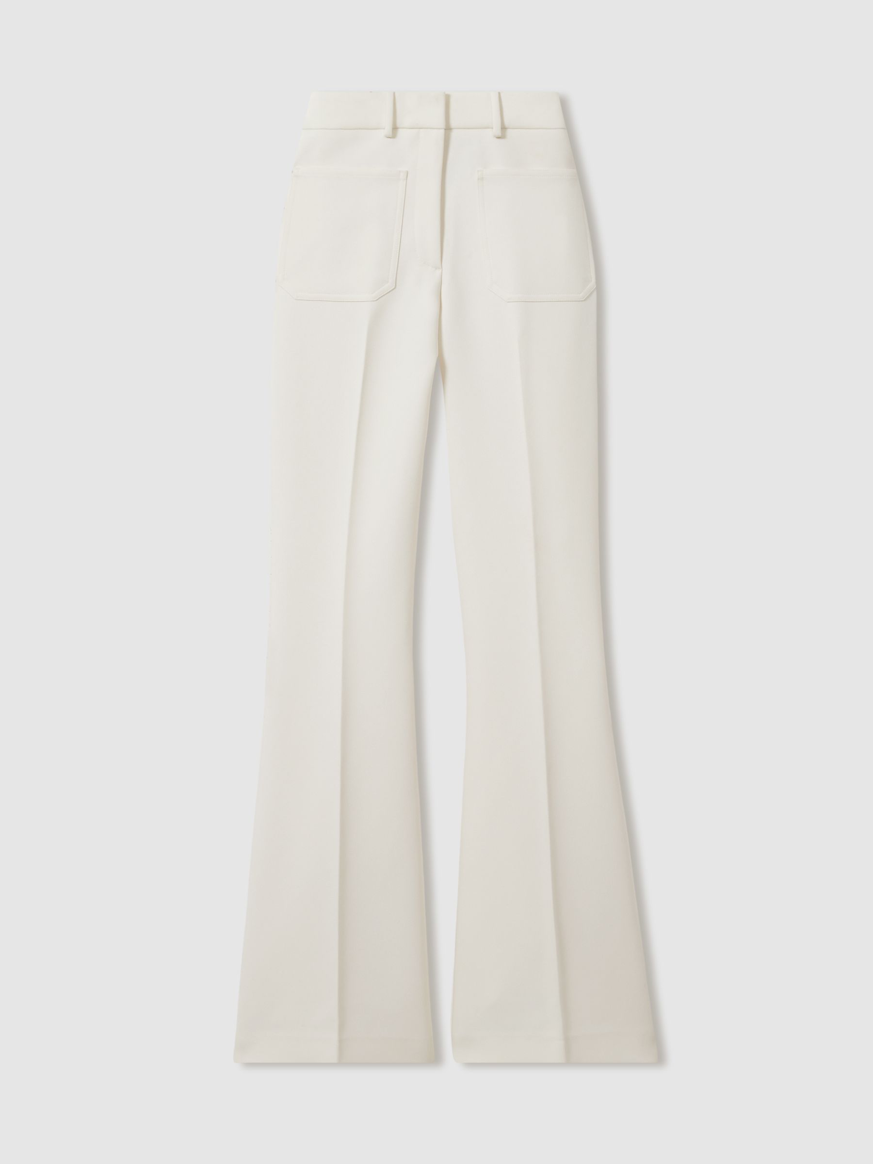 Twill High Rise Flared Trousers in Cream - Image 2 of 6