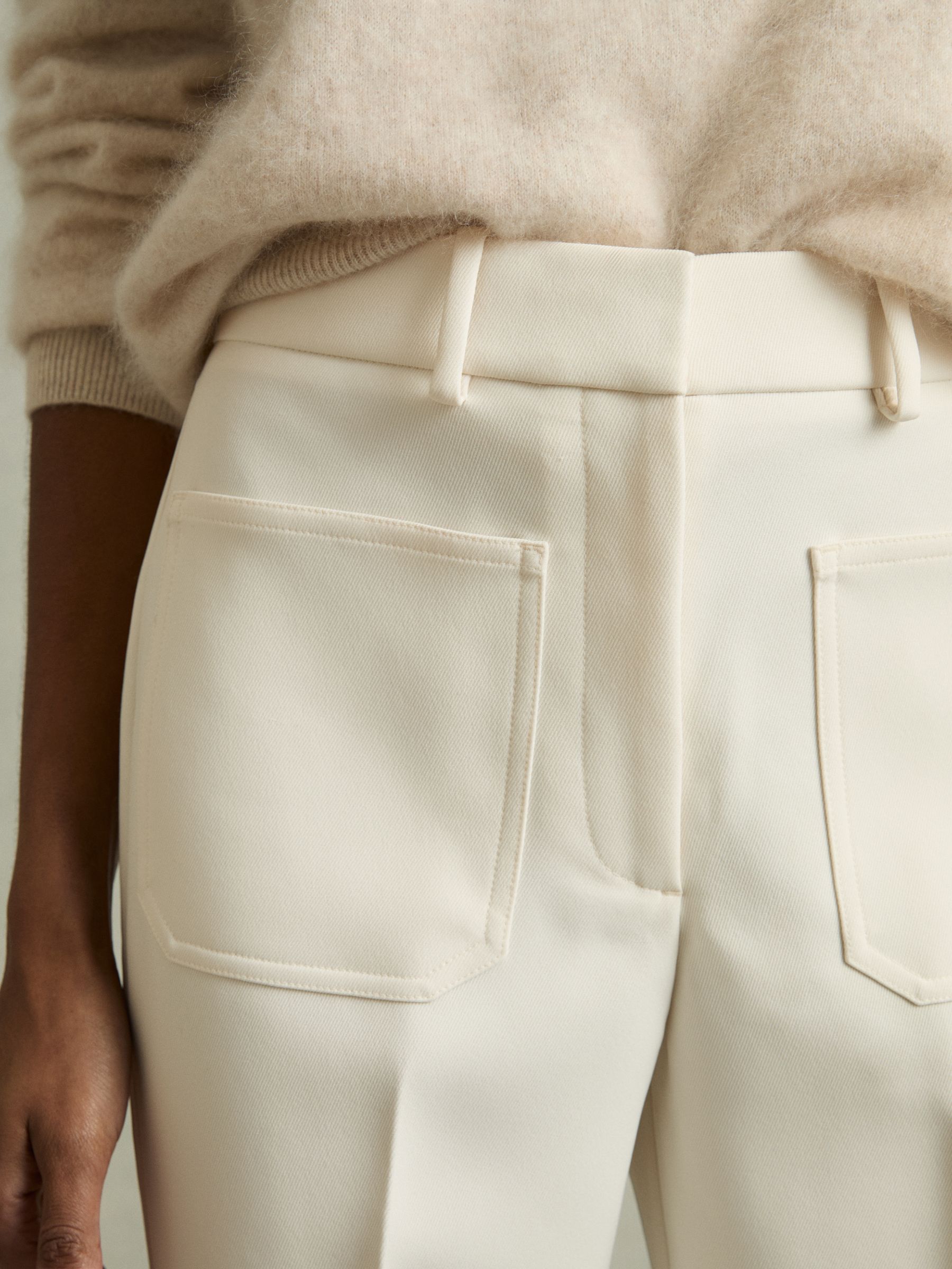 Twill High Rise Flared Trousers in Cream - Image 4 of 6