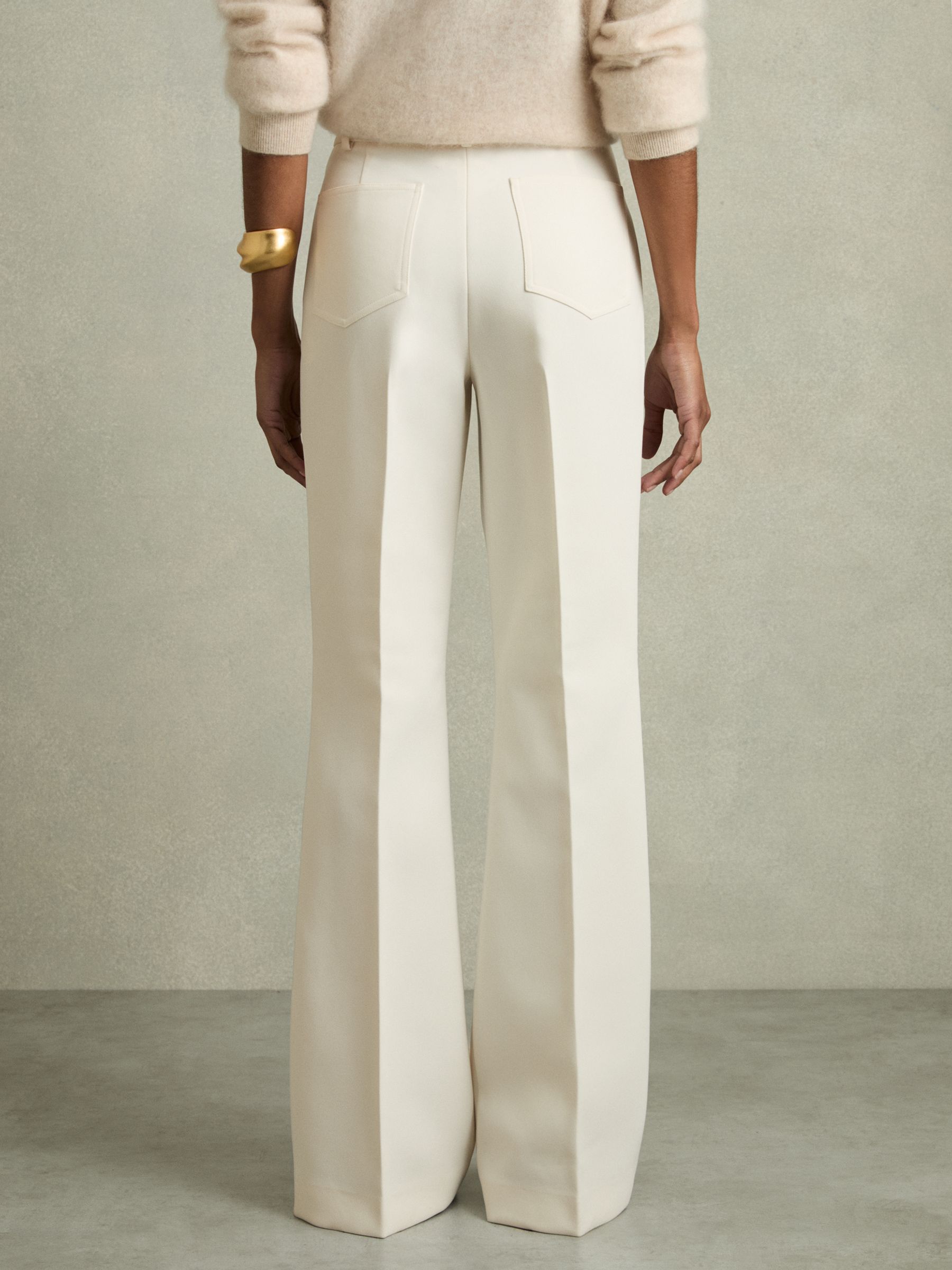 Twill High Rise Flared Trousers in Cream - Image 5 of 6
