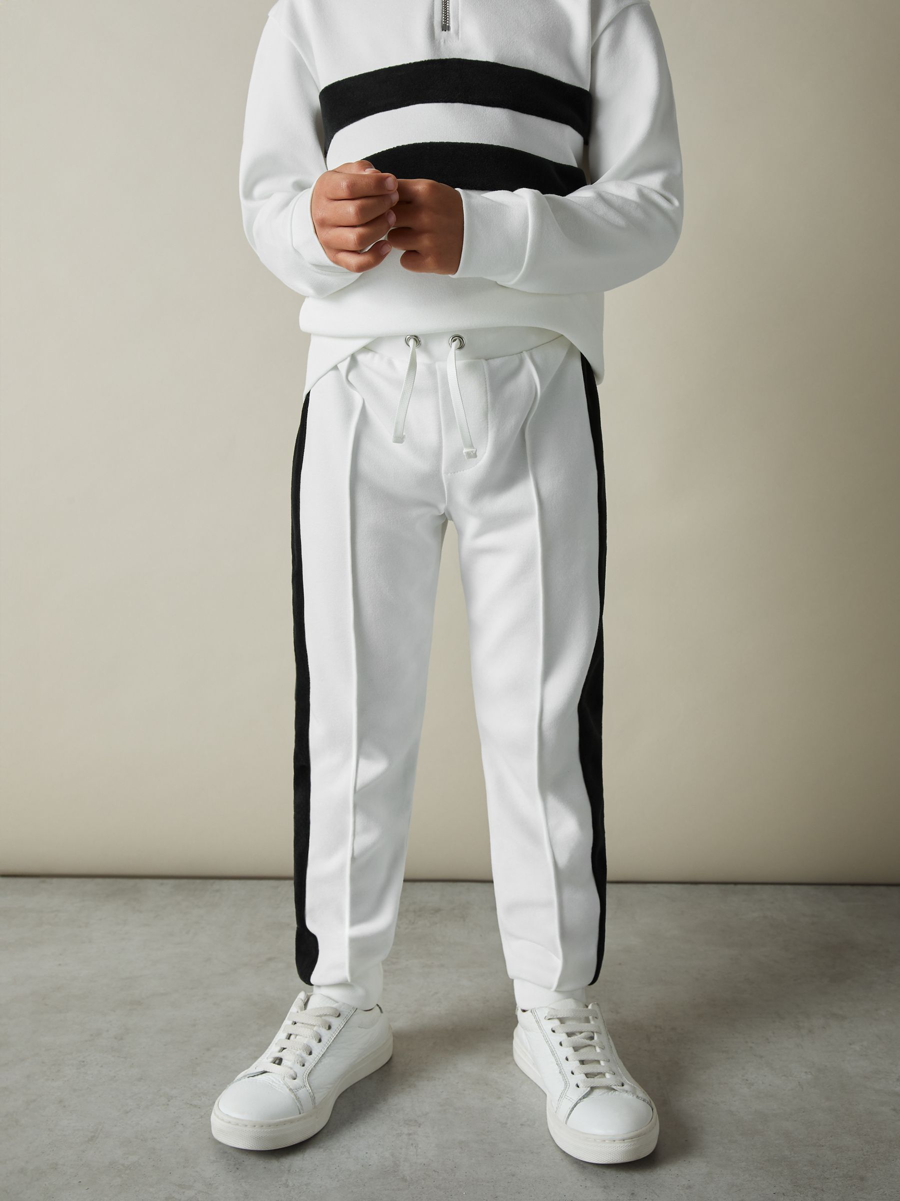 9-13 yrs Interlock Velour-Stripe Joggers in White/Emerald Green - Image 3 of 4