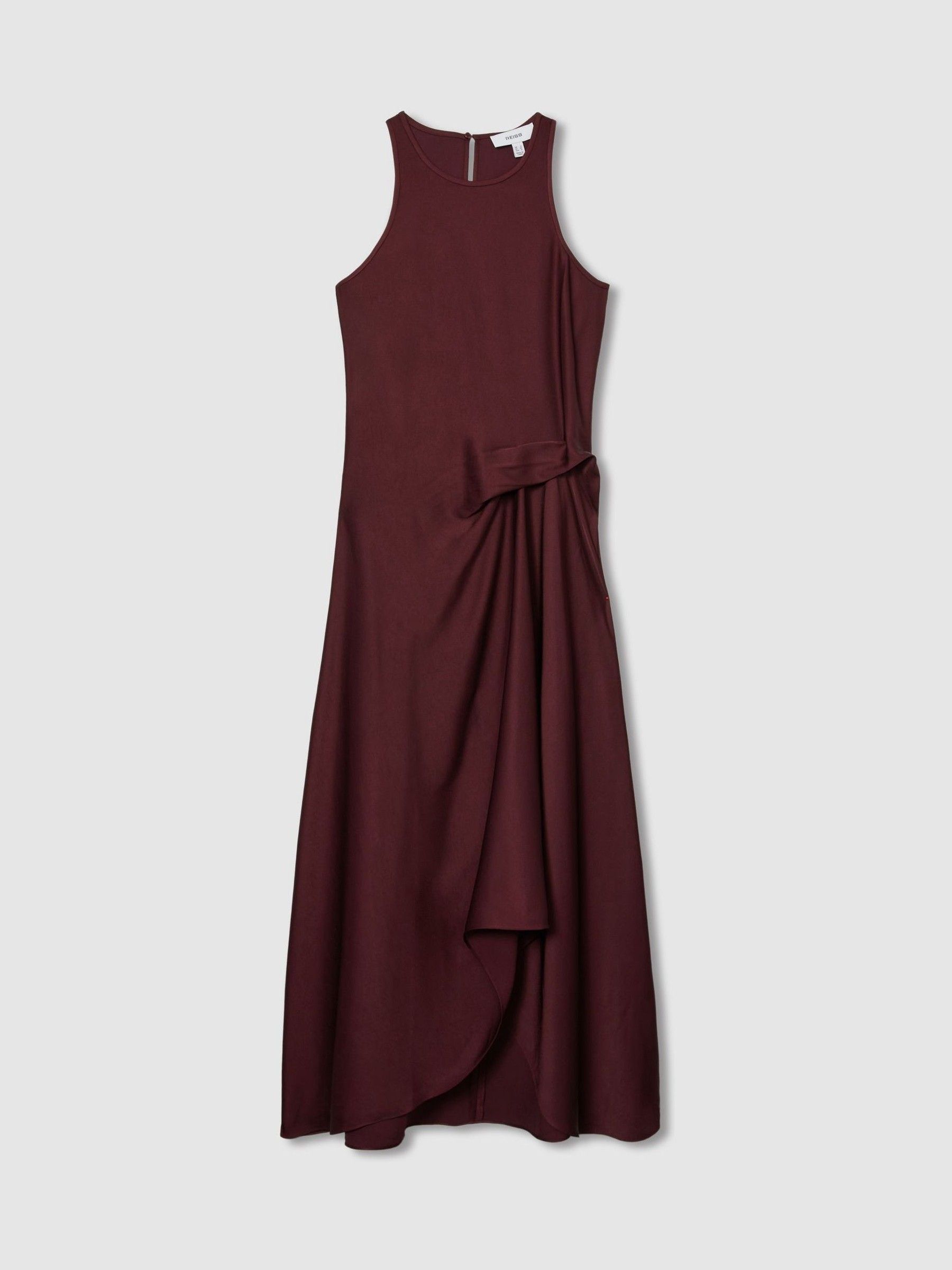 Petite Satin Drape Tuck Midi Dress in Burgundy - Image 2 of 7