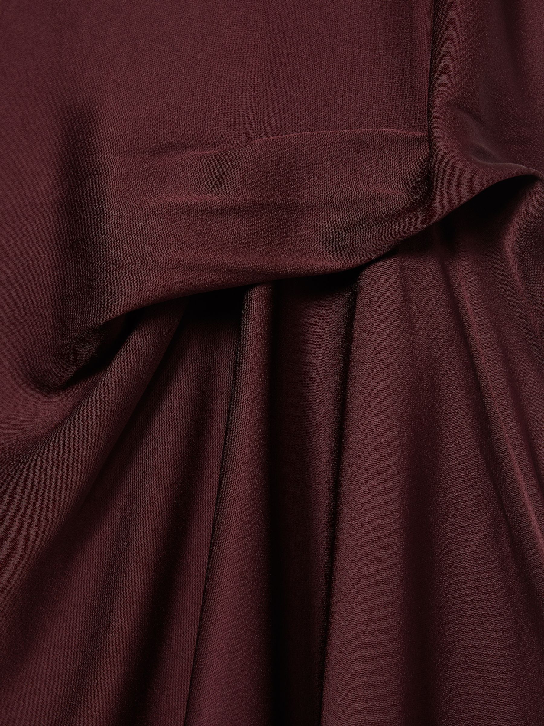 Petite Satin Drape Tuck Midi Dress in Burgundy - Image 6 of 7