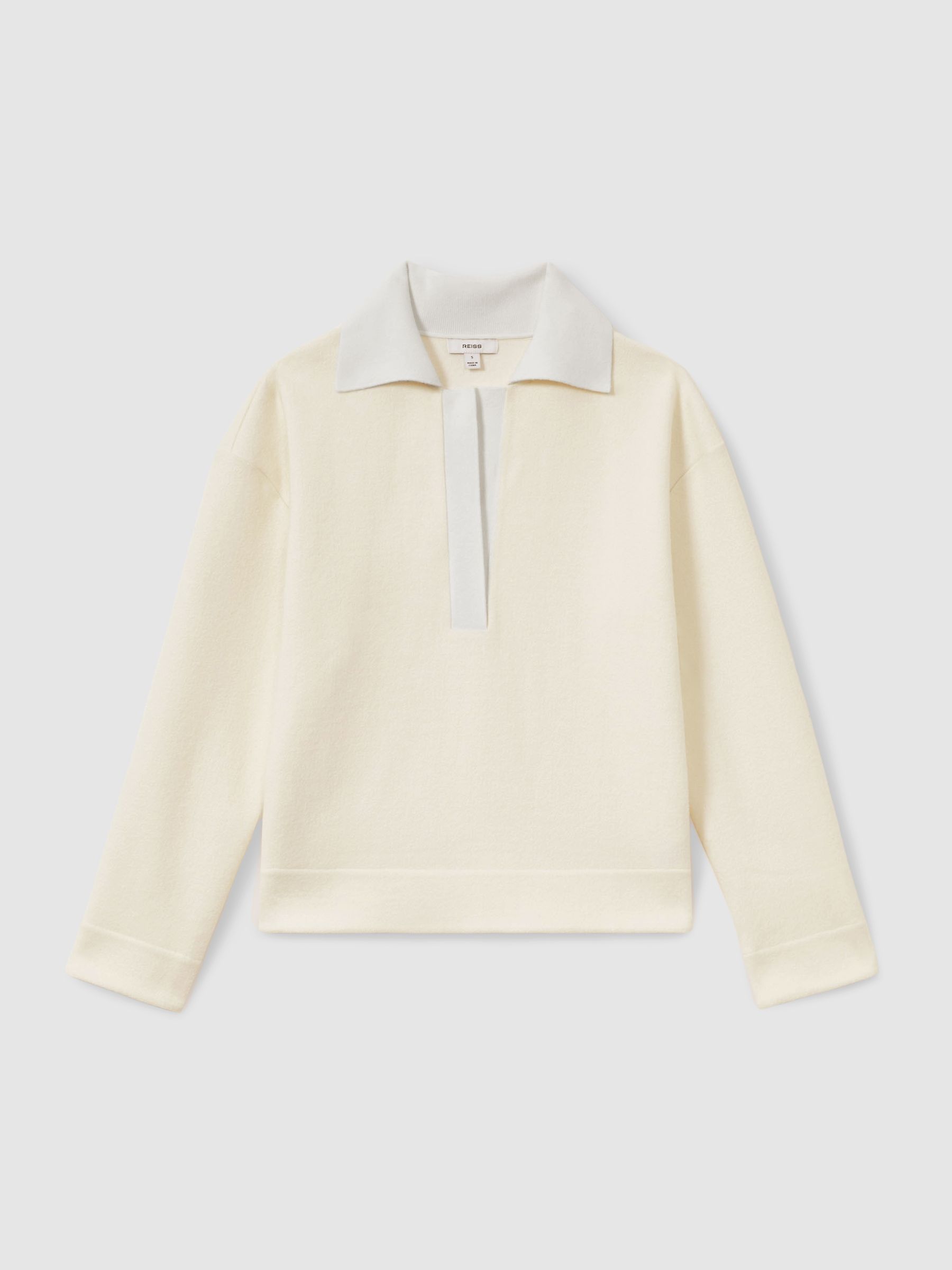 Wool-Cotton Blend Open-Placket Shirt in Cream - Image 2 of 6