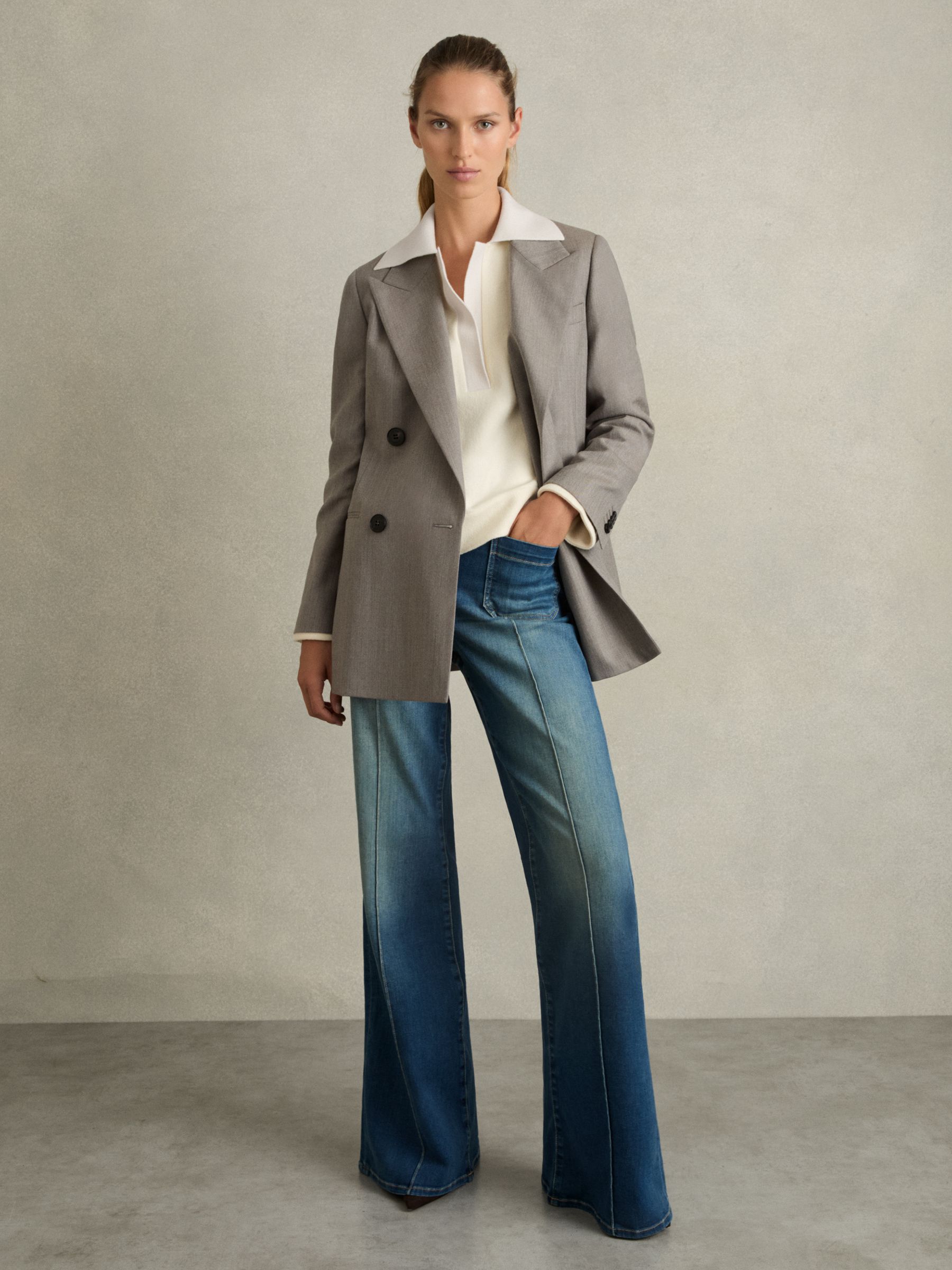 Wool-Cotton Blend Open-Placket Shirt in Cream - image 3