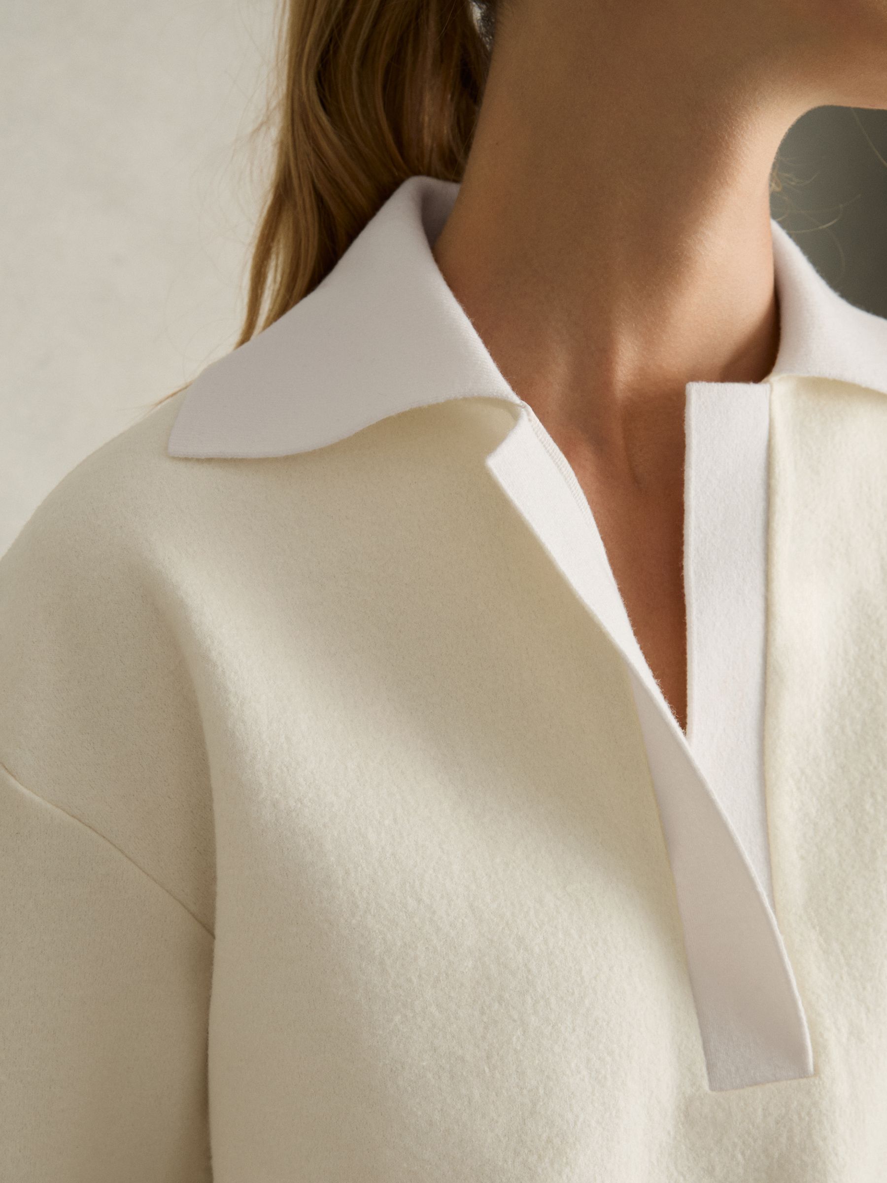 Wool-Cotton Blend Open-Placket Shirt in Cream - image 4