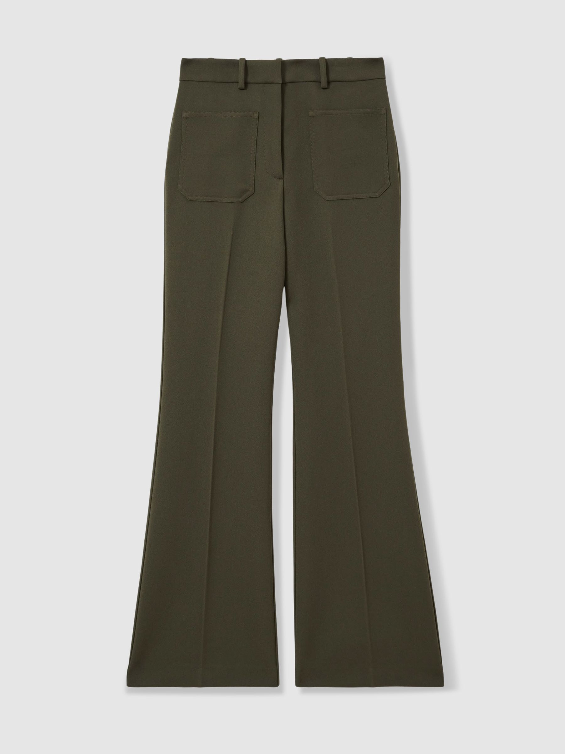 Twill High Rise Flared Trousers in Green - Image 2 of 6
