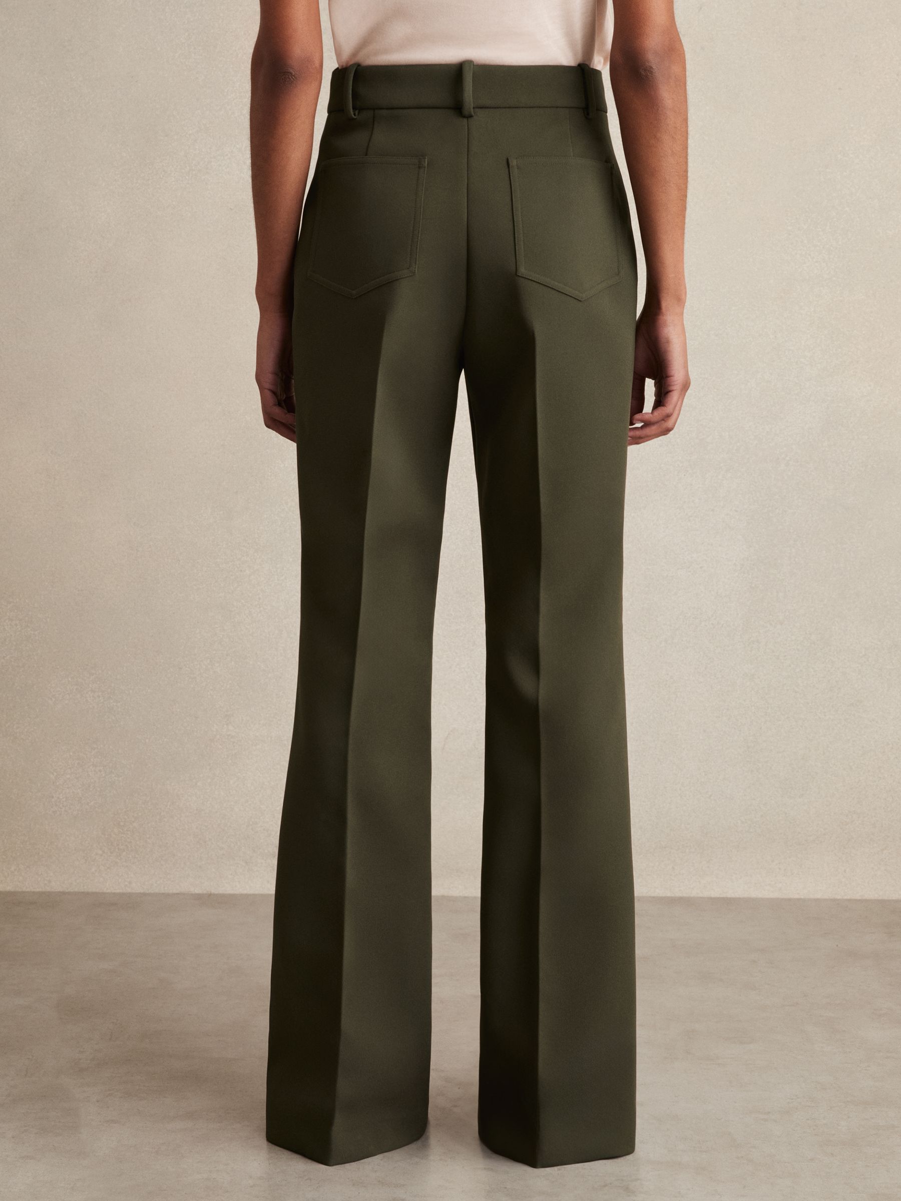 Twill High Rise Flared Trousers in Green - Image 5 of 6