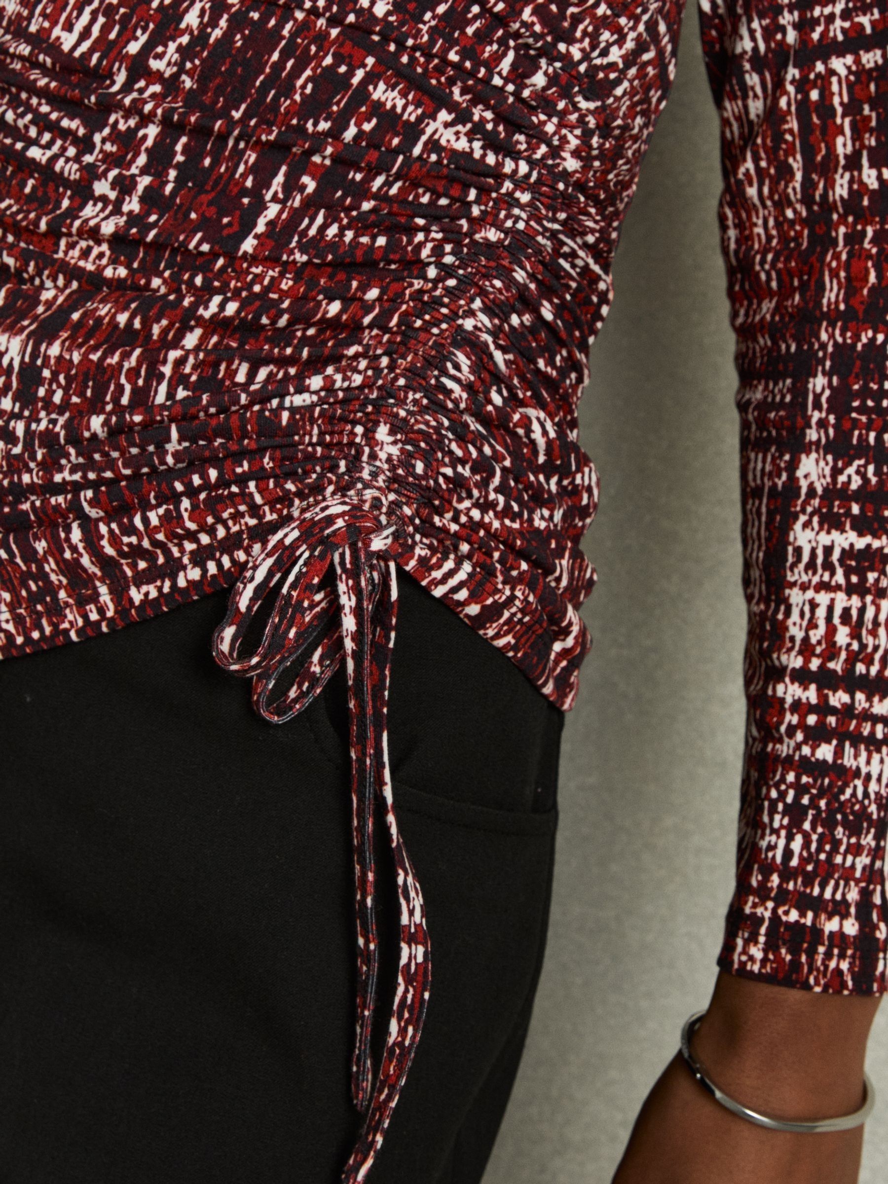Abstract-Print Ruched-Jersey Top in Red - Image 3 of 7