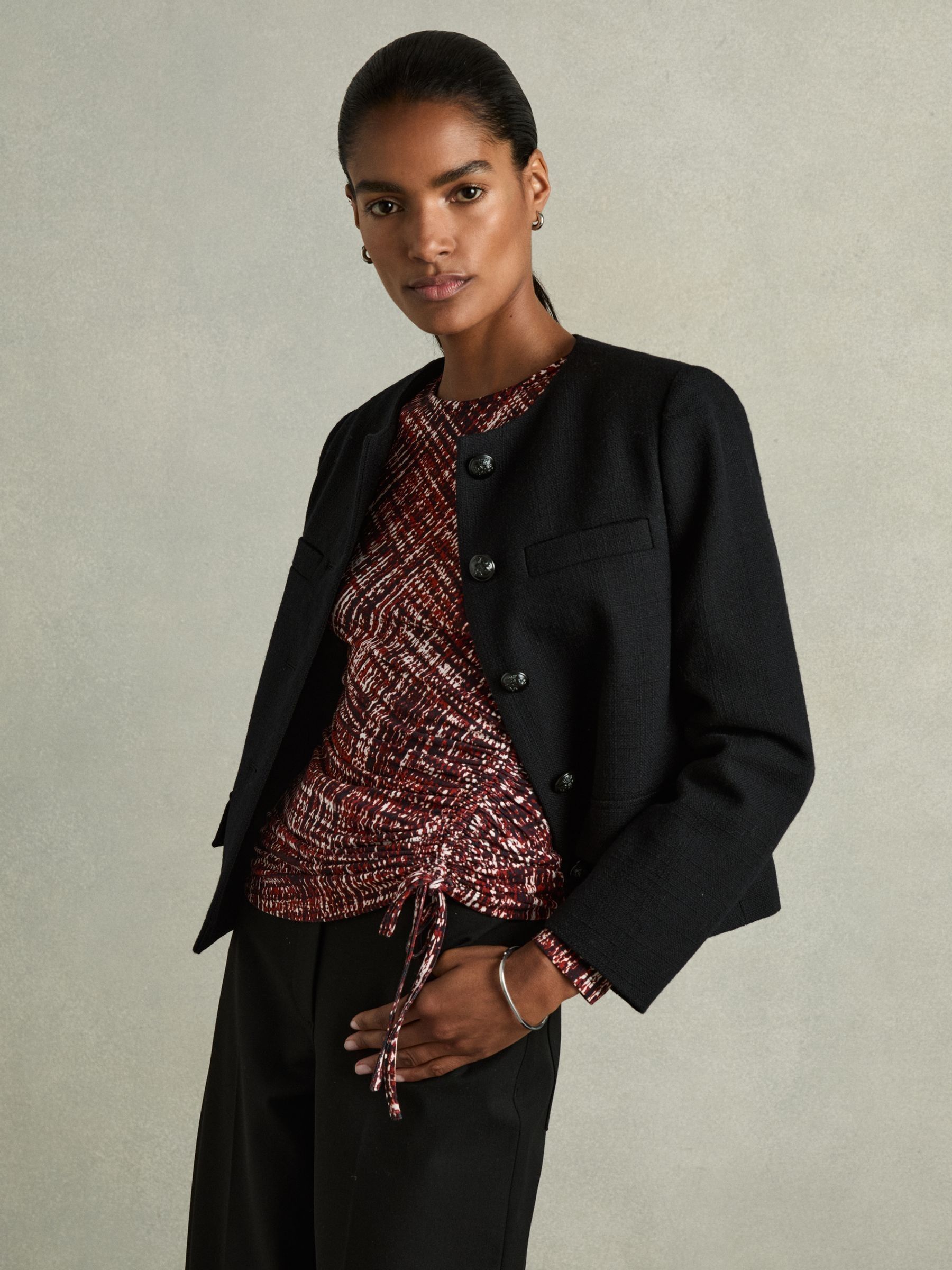 Abstract-Print Ruched-Jersey Top in Red - Image 4 of 7