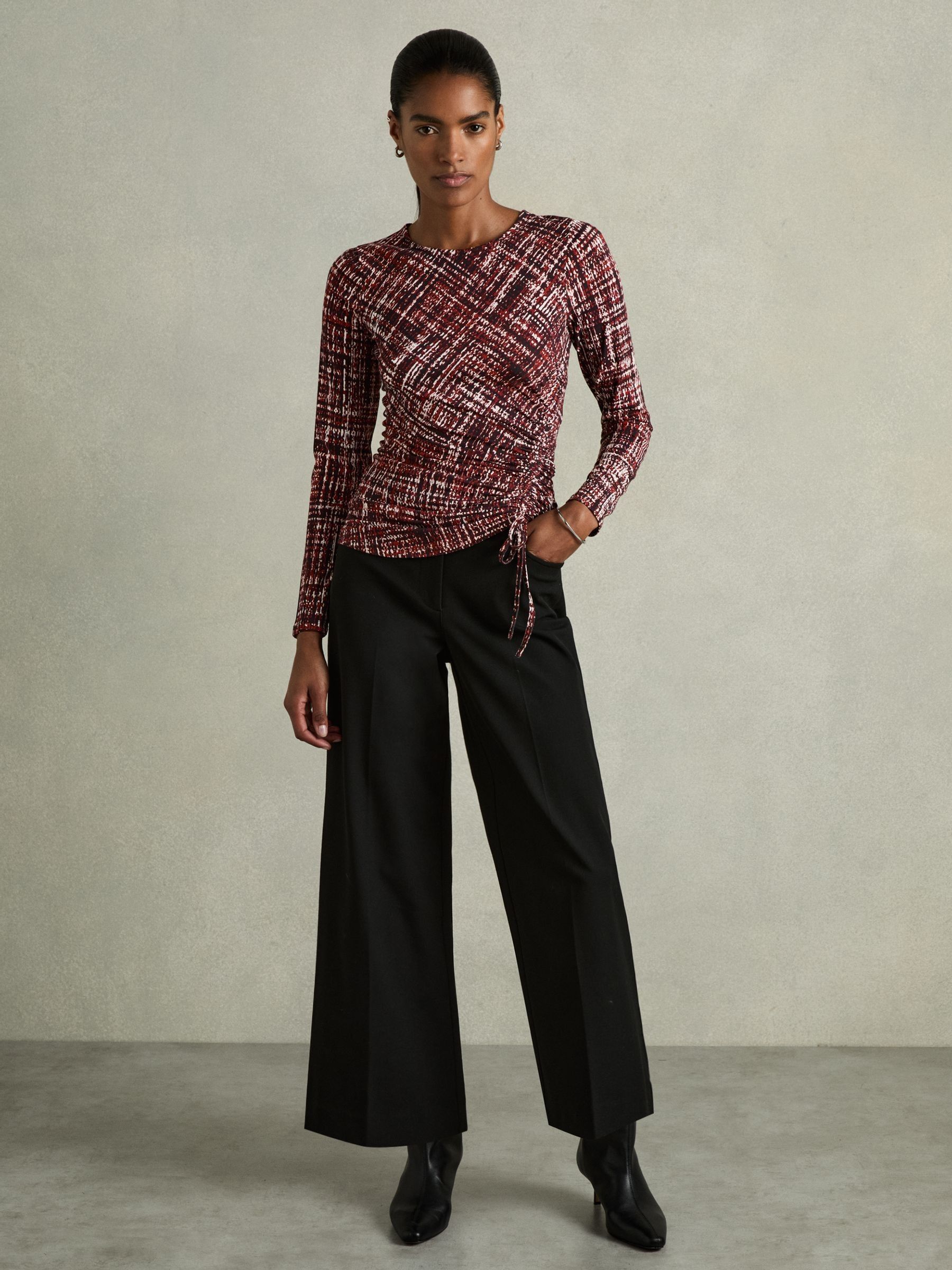 Abstract-Print Ruched-Jersey Top in Red - Image 5 of 7