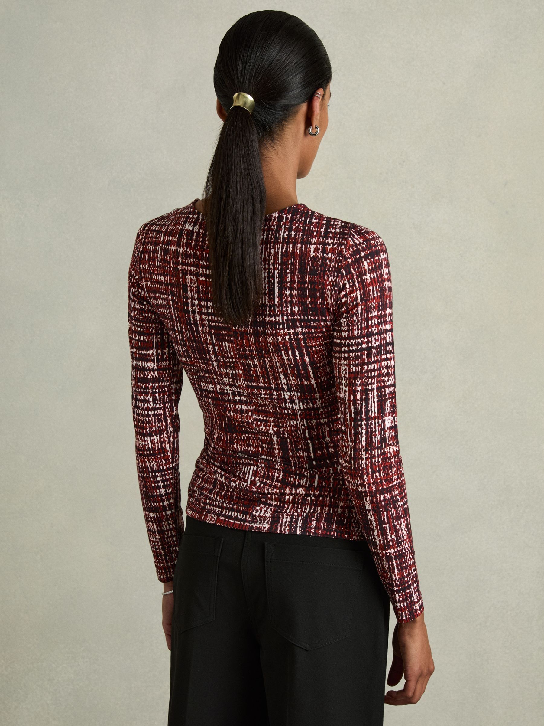 Abstract-Print Ruched-Jersey Top in Red - Image 6 of 7