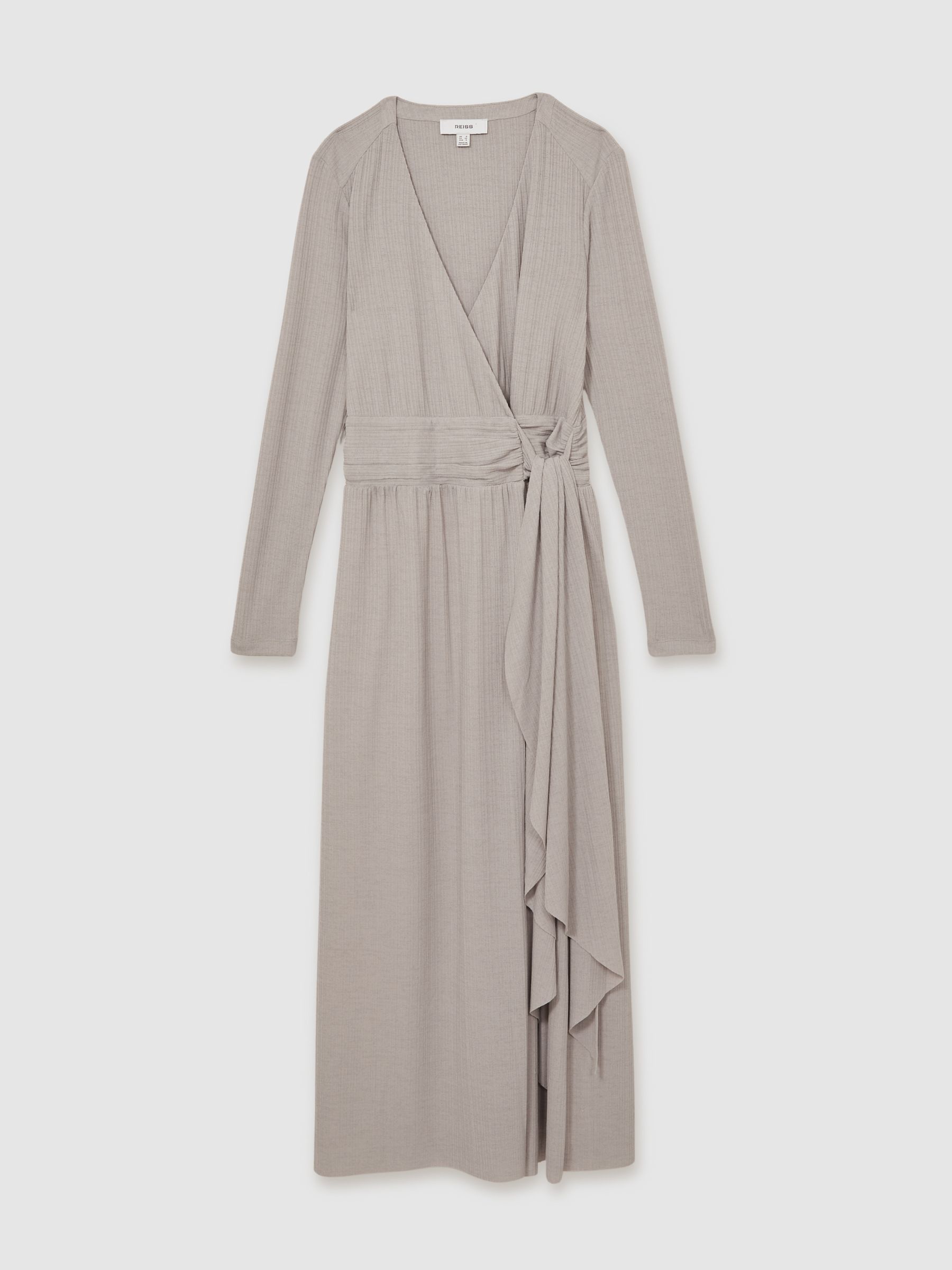 Jersey Wrap-Tie Midi Dress in Grey - Image 2 of 6