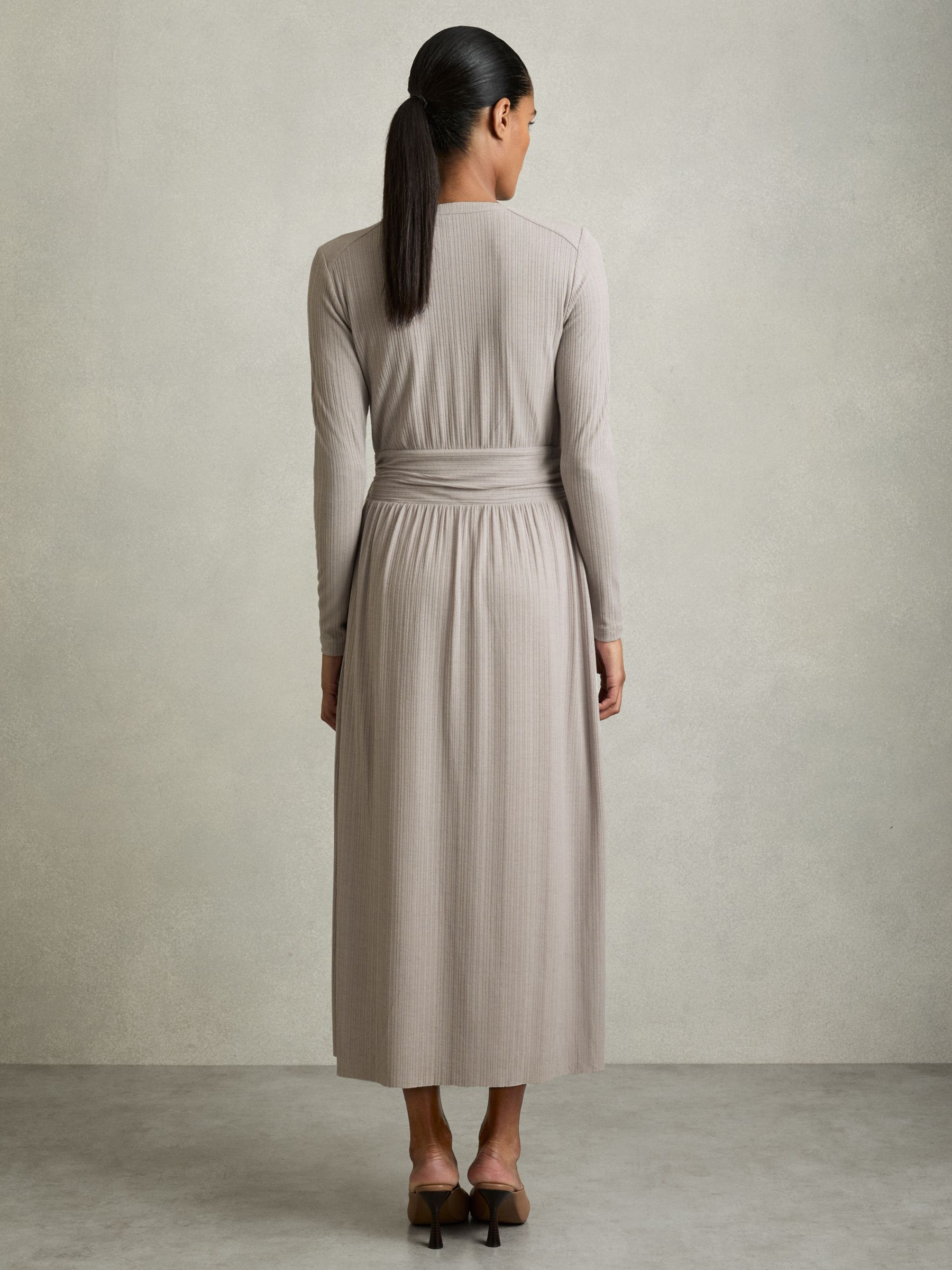 Jersey Wrap-Tie Midi Dress in Grey - Image 4 of 6