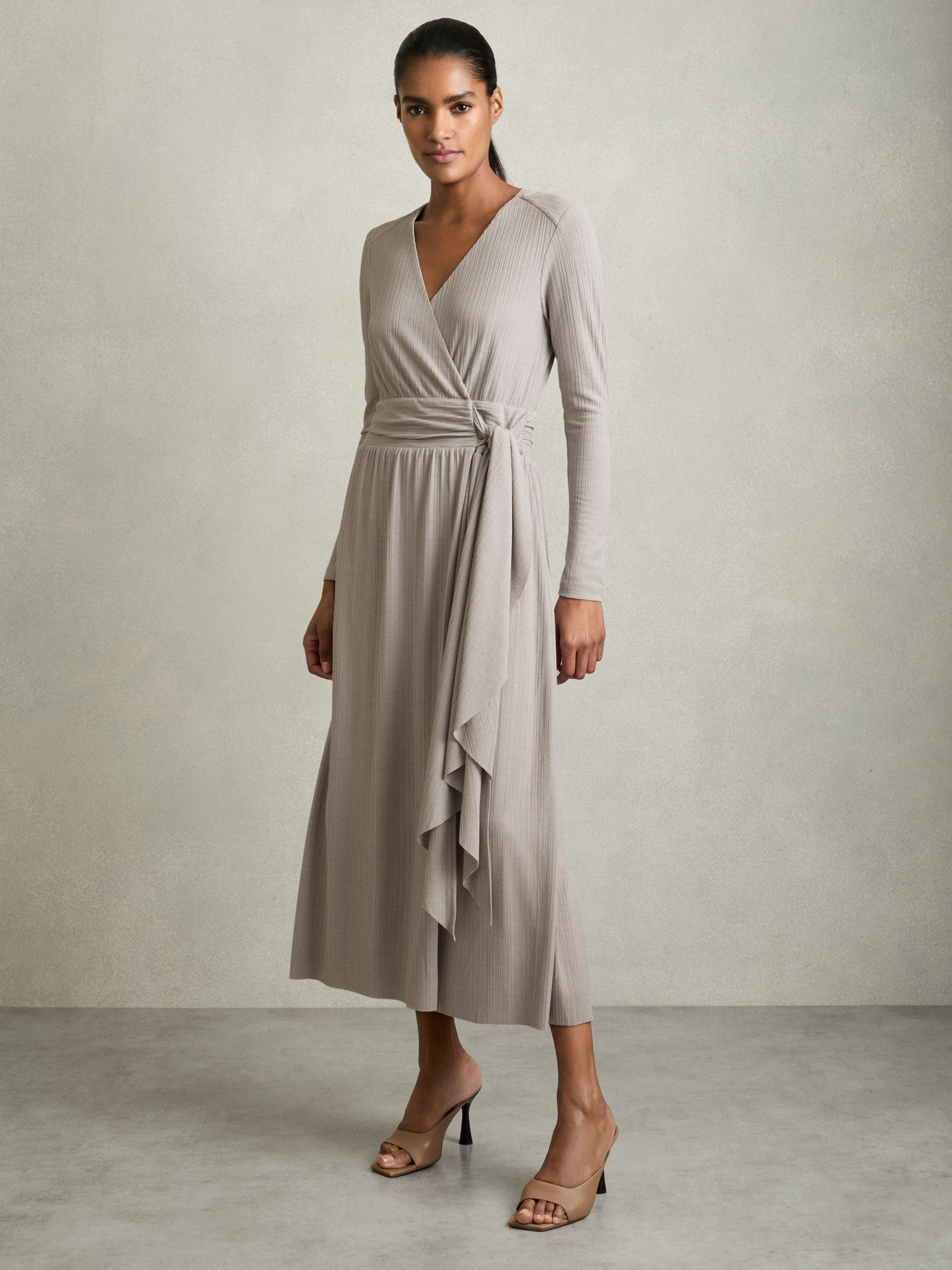 Jersey Wrap-Tie Midi Dress in Grey - Image 5 of 6