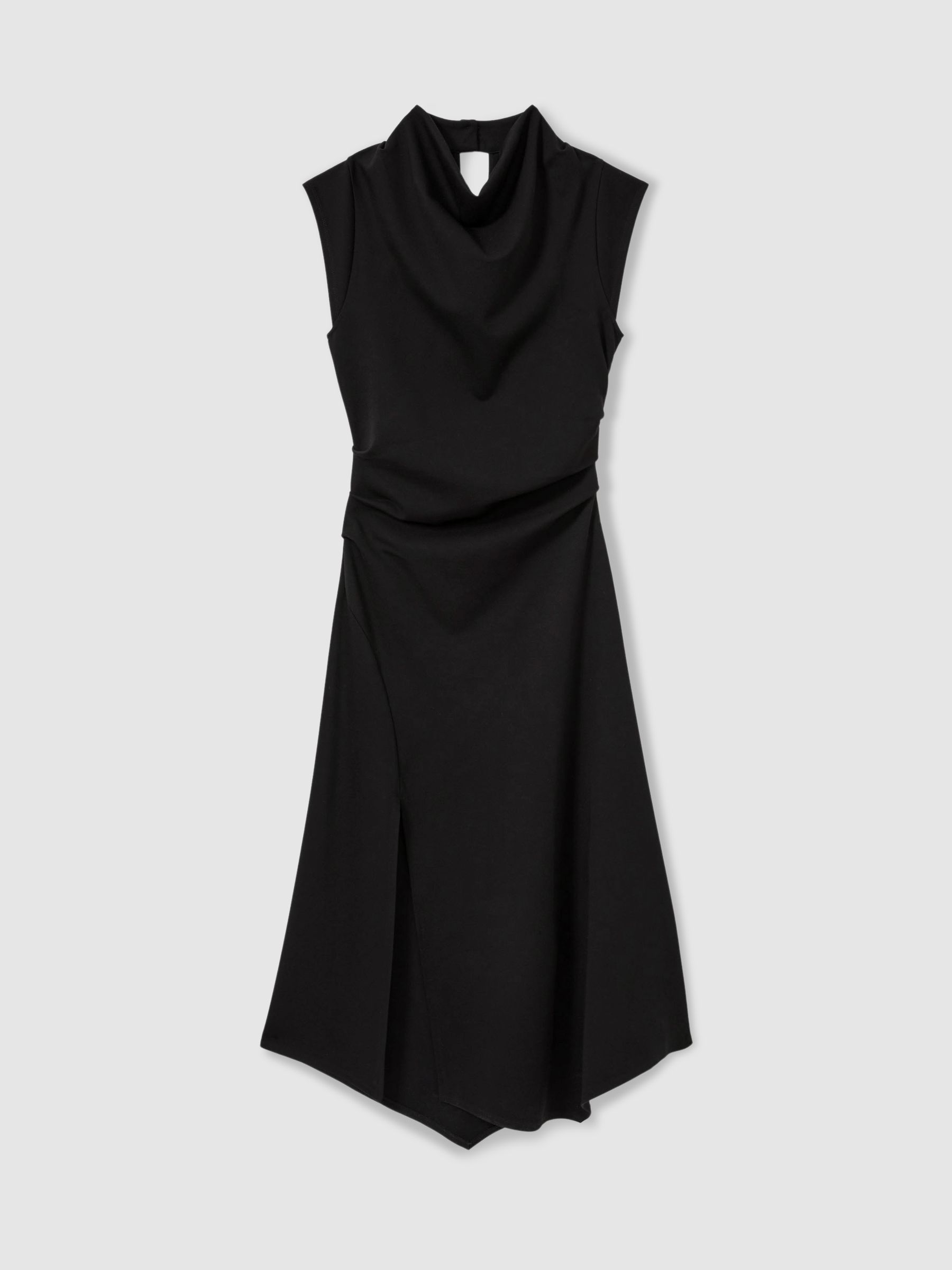 Twill-Jersey Draped Midi Dress in Black - Image 2 of 6