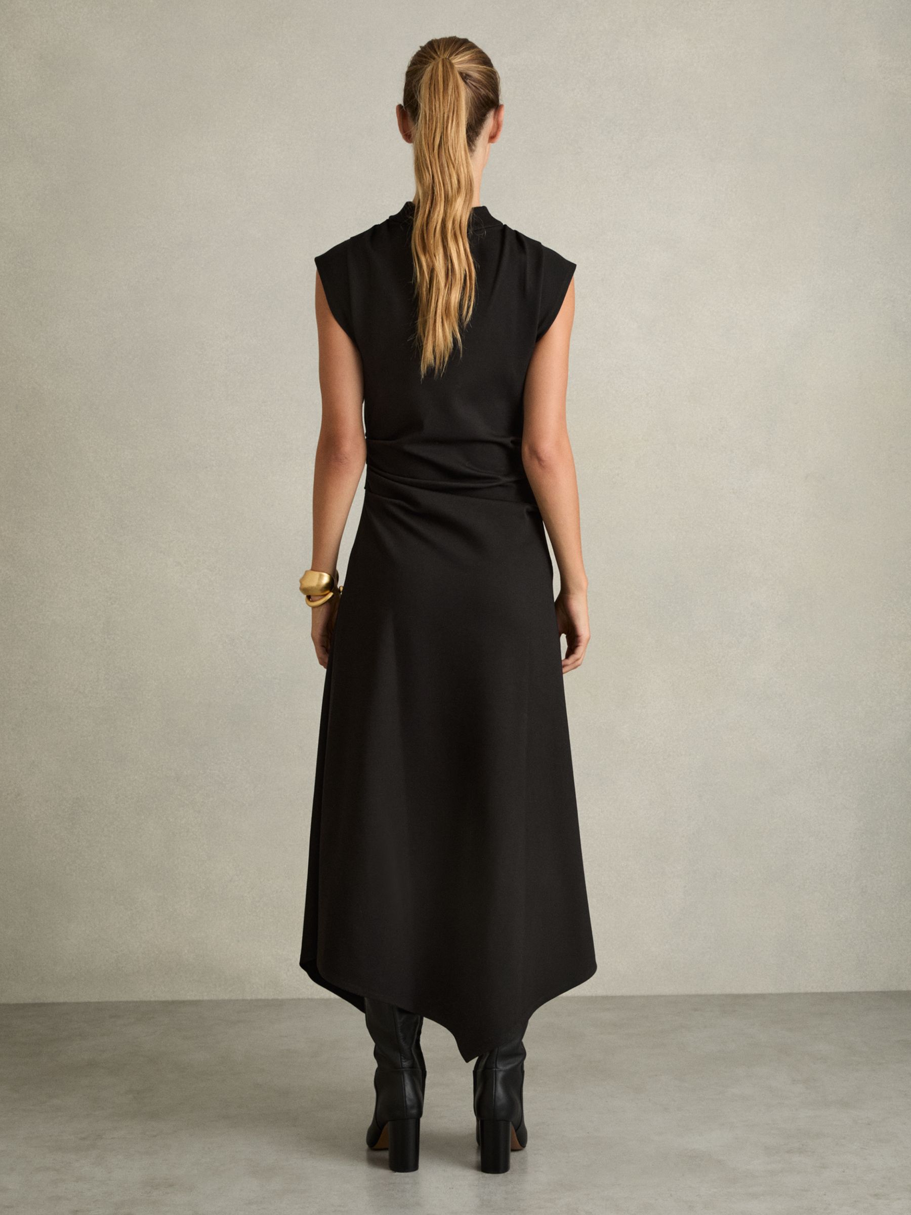 Twill-Jersey Draped Midi Dress in Black - Image 5 of 6