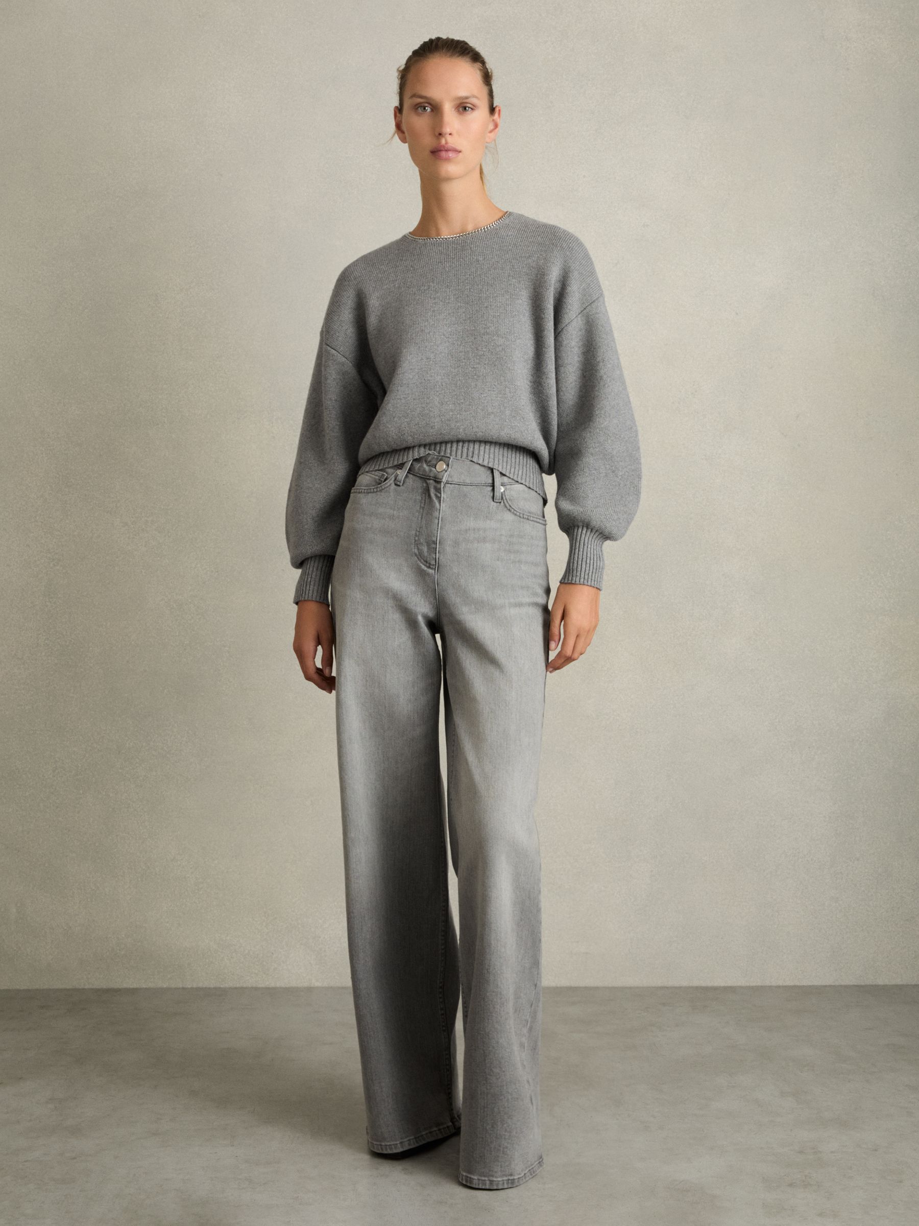 Chain-Necklace Jumper With Cashmere in Grey - image 3