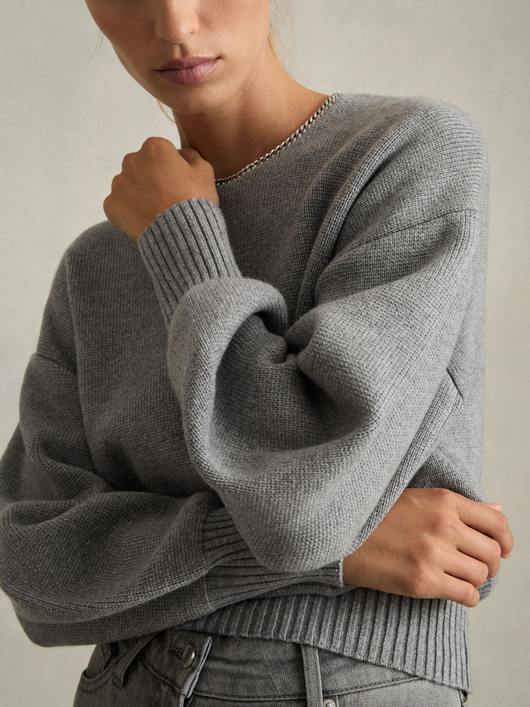 Chain-Necklace Jumper With Cashmere in Grey - image 4