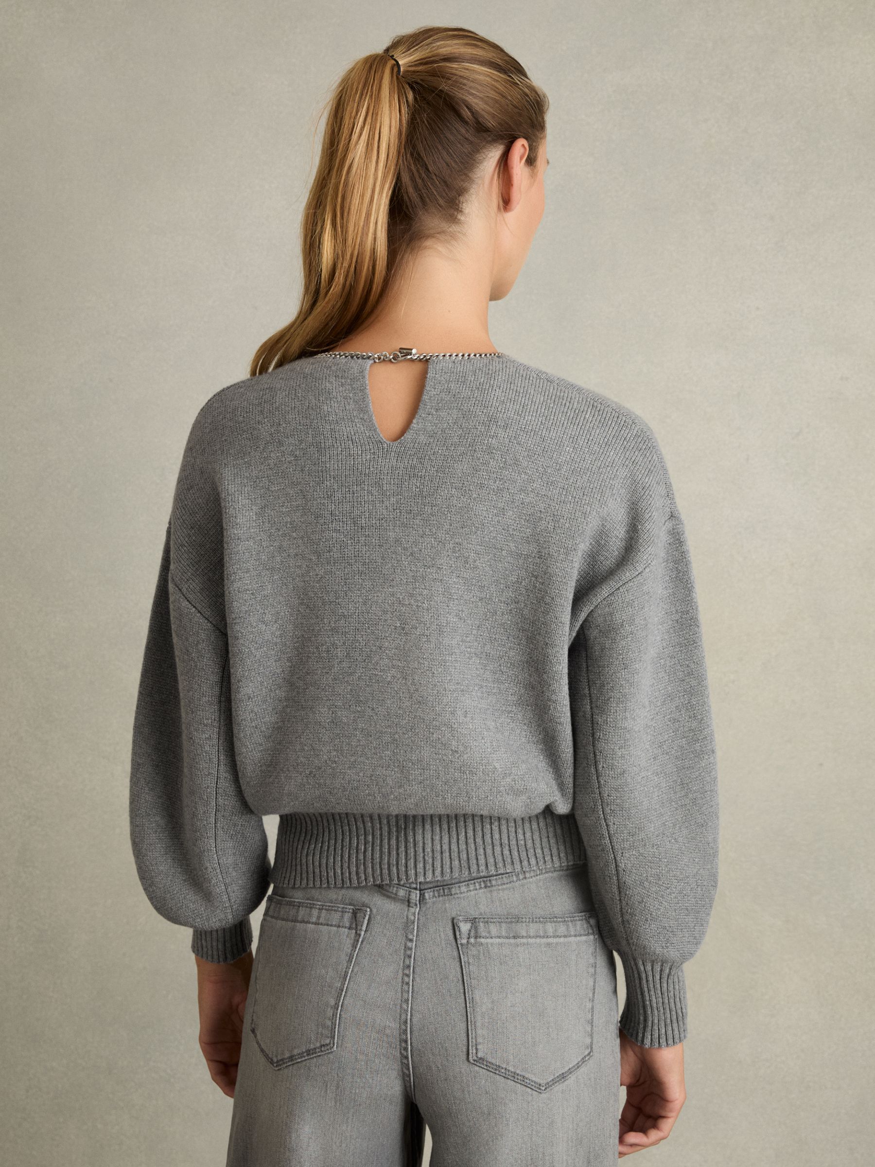 Chain-Necklace Jumper With Cashmere in Grey - Image 5 of 7