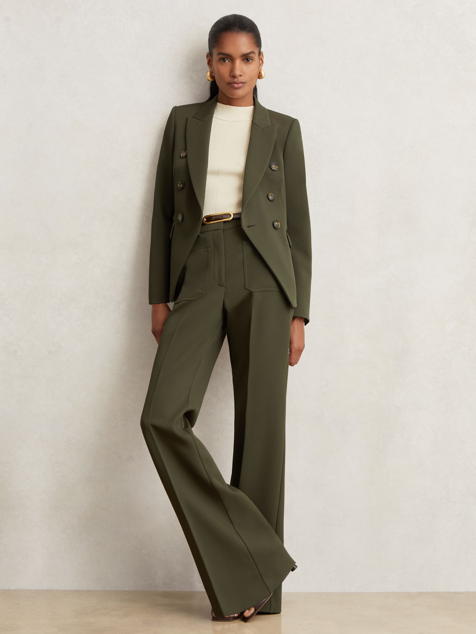 【海外限定】REISSブレザー☆Priya Double-Breasted Polyester-B Reiss Twill Double-Breasted Blazer in Green | REISS