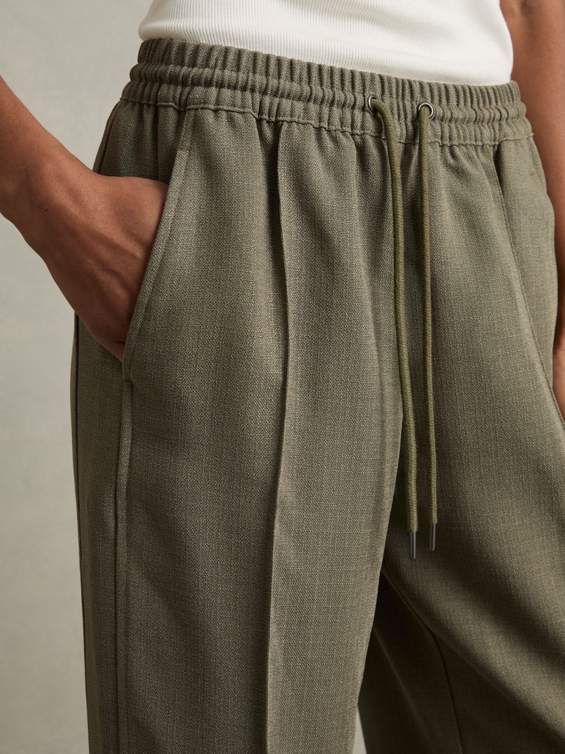 Wide-Leg Drawstring Trousers in Khaki - Image 4 of 6