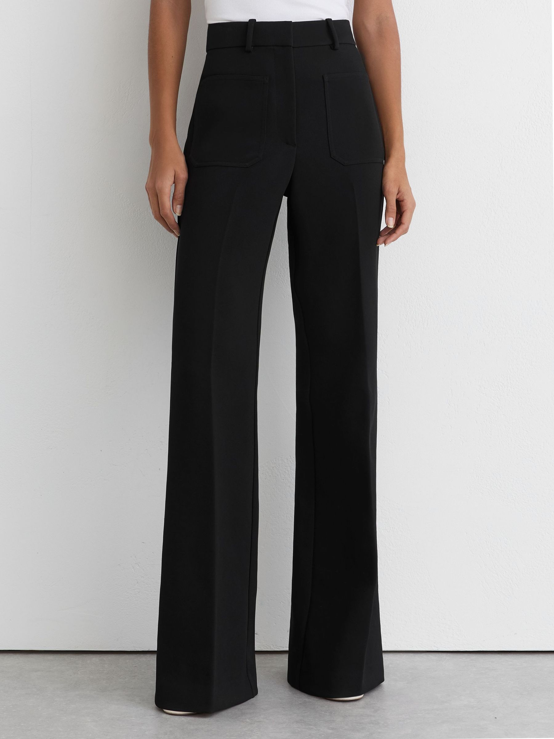Twill Patch-Pocket Flared Trousers in Black - image 4