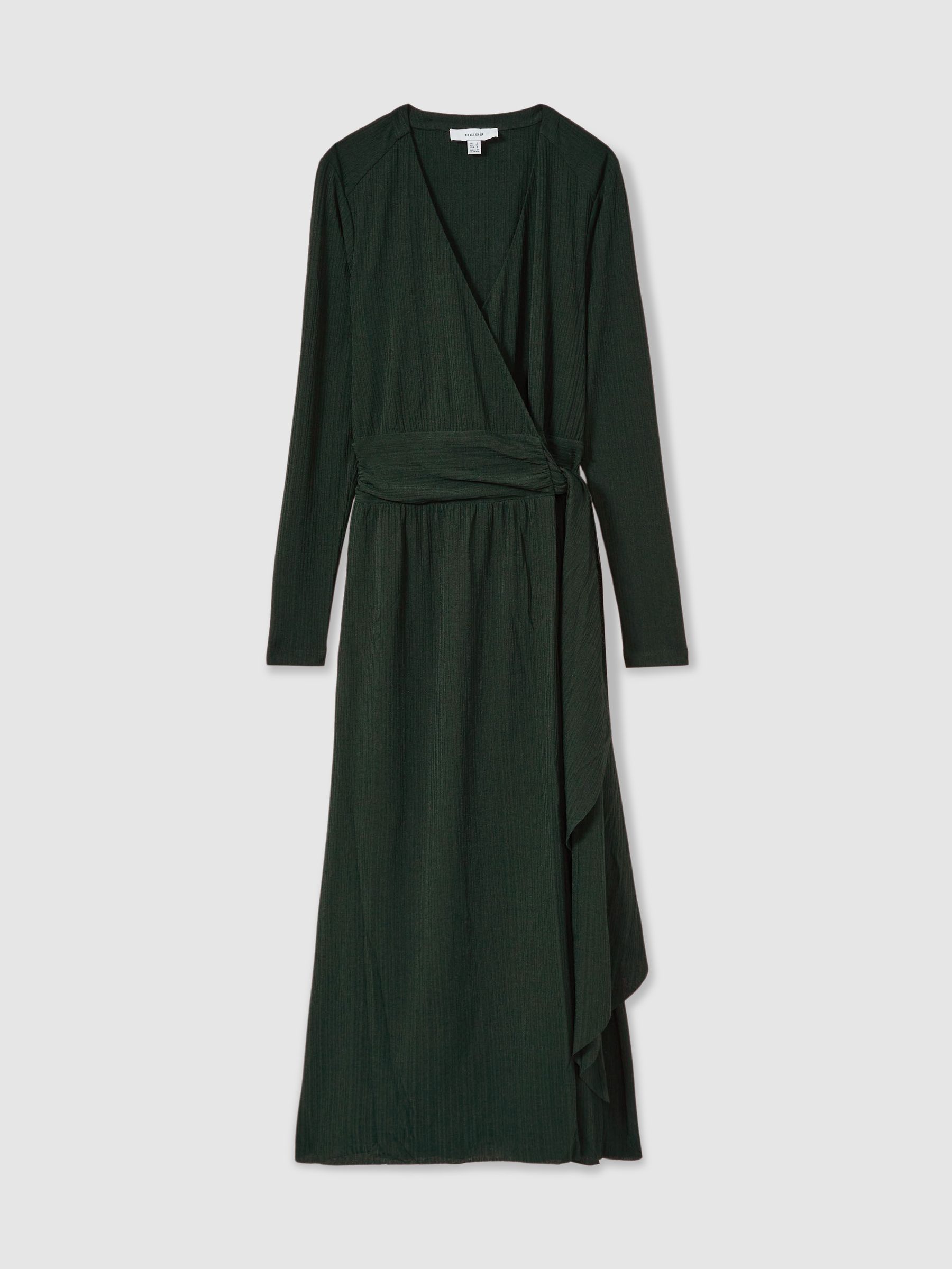 Jersey Wrap-Tie Midi Dress in Green - Image 2 of 6