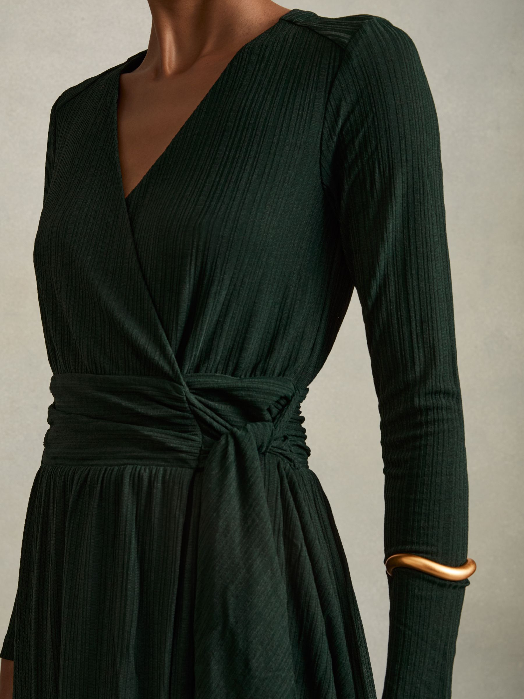 Jersey Wrap-Tie Midi Dress in Green - Image 3 of 6