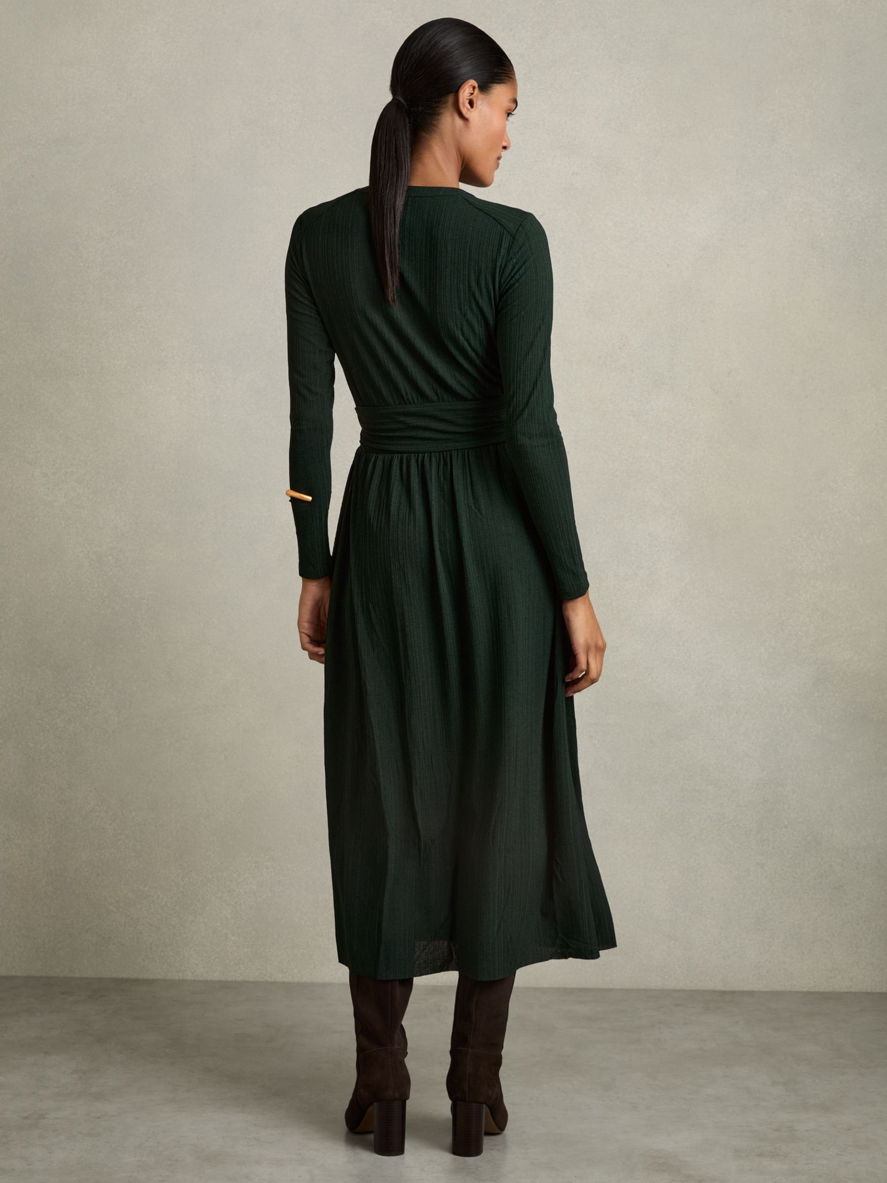 Jersey Wrap-Tie Midi Dress in Green - Image 4 of 6