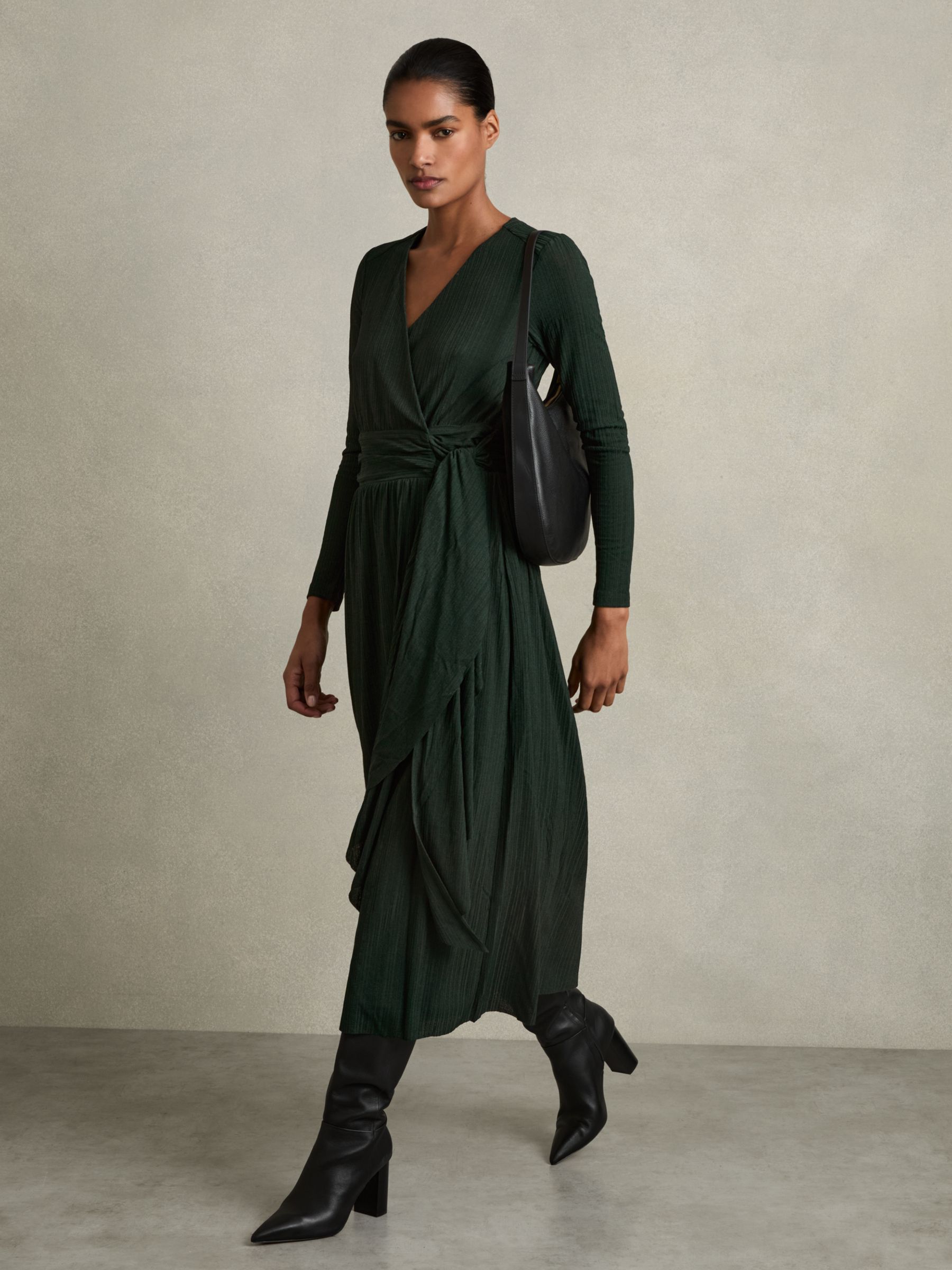 Jersey Wrap-Tie Midi Dress in Green - Image 5 of 6