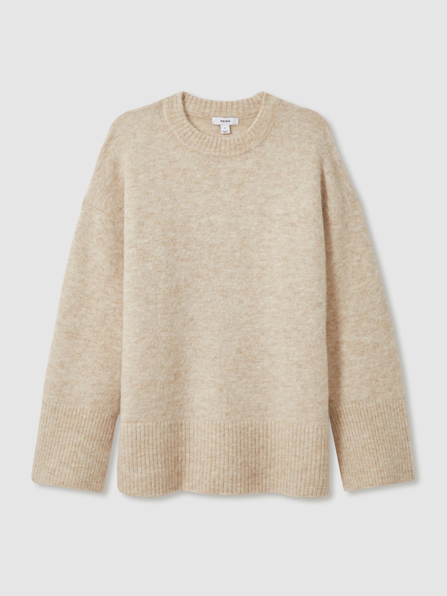 Reiss Brushed Crew-Neck Jumper With Alpaca Wool in Neutral | REISS
