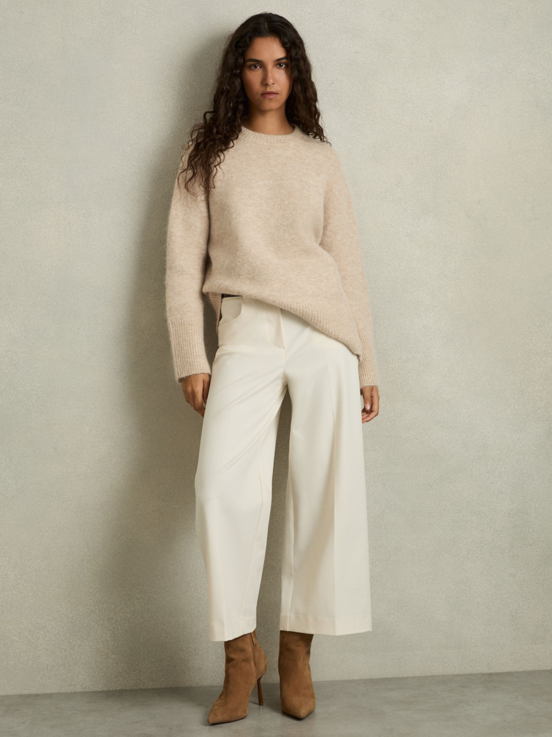 Brushed Crew-Neck Jumper With Alpaca Wool in Neutral - Image 3 of 8